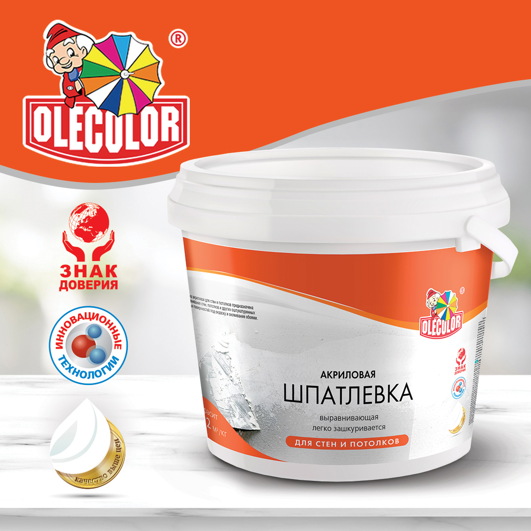 Изображение товара Шпатлевка Olecolor для стен и потолков белая 15 кг универсальная