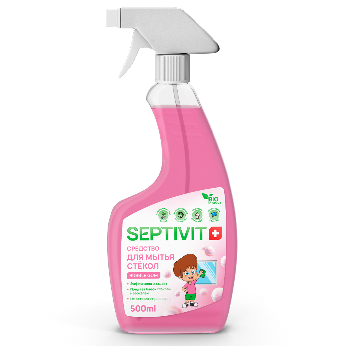 Изображение товара Средство для мытья стекол и зеркал Septivit Bubble Gum S SPTV_glass_bubblegum_500 500 мл Изображение товара Средство для мытья стекол и зеркал Septivit Bubble Gum S SPTV_glass_bubblegum_500 500 мл