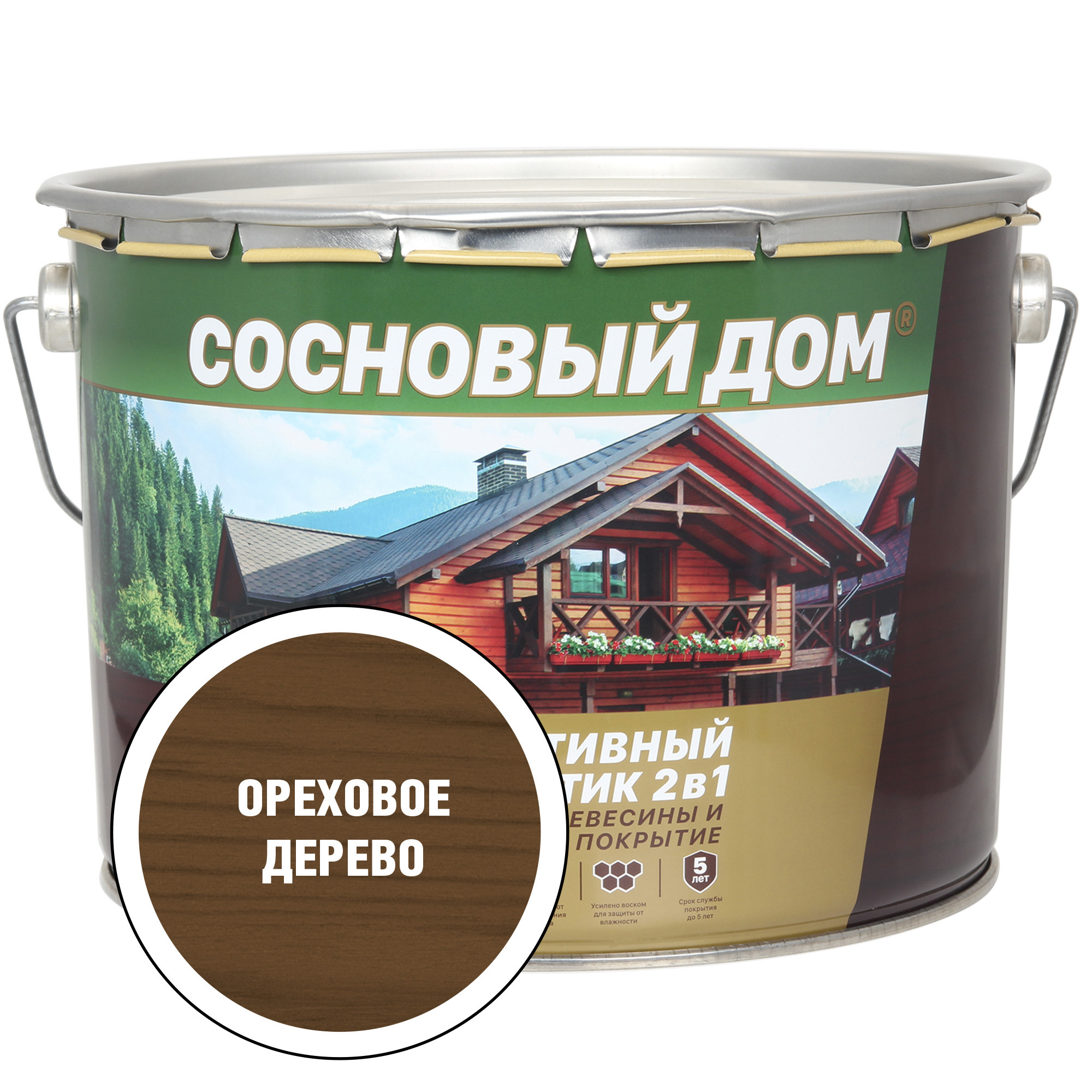 Изображение товара Защитный состав для древесины СОСНОВЫЙ ДОМ 29540 цвет ореховое дерево 9 л