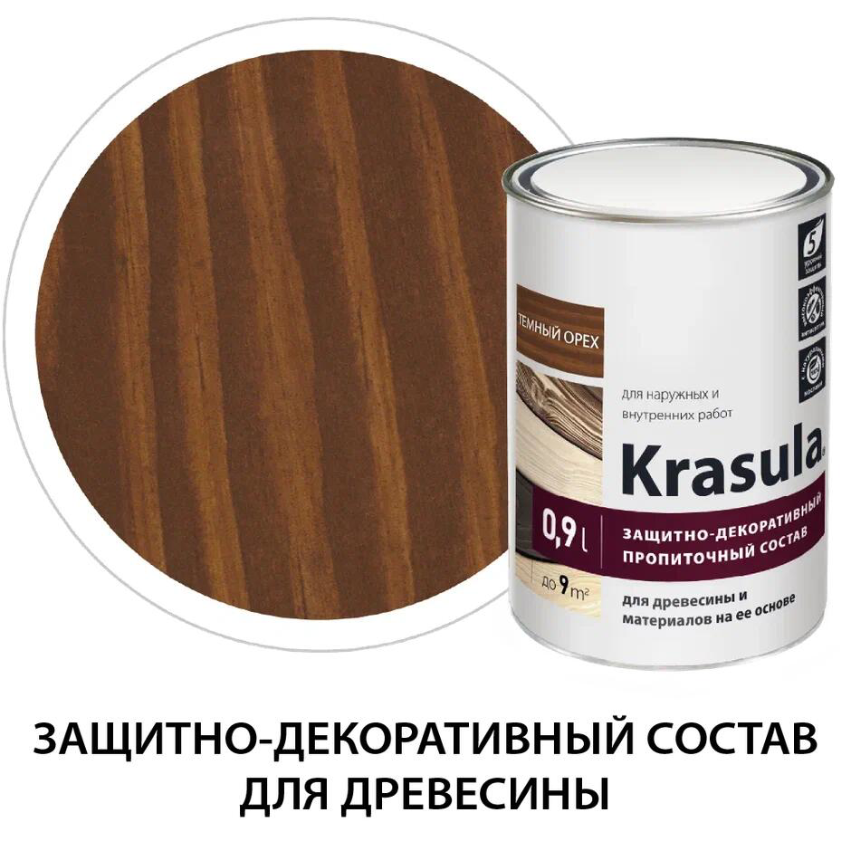Изображение товара Защитно-декоративный антисептик для древесины НОРТ Красула/Krasula темный орех 0.9 л