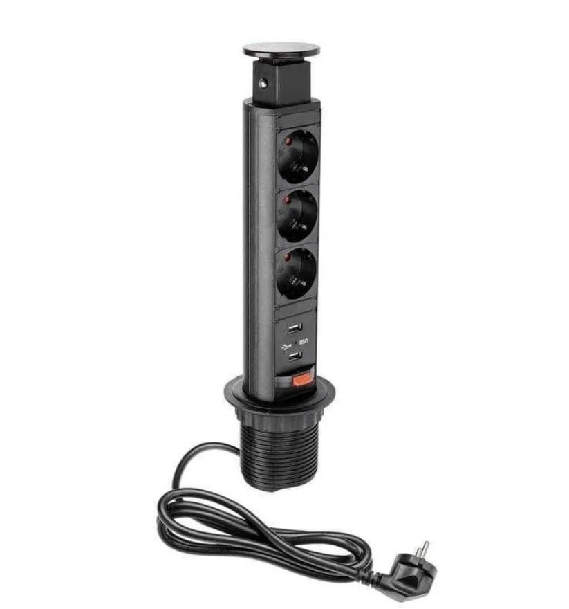 Изображение товара Встраиваемая выдвижная розетка с USB GLS Pop up Compact D16522 черная