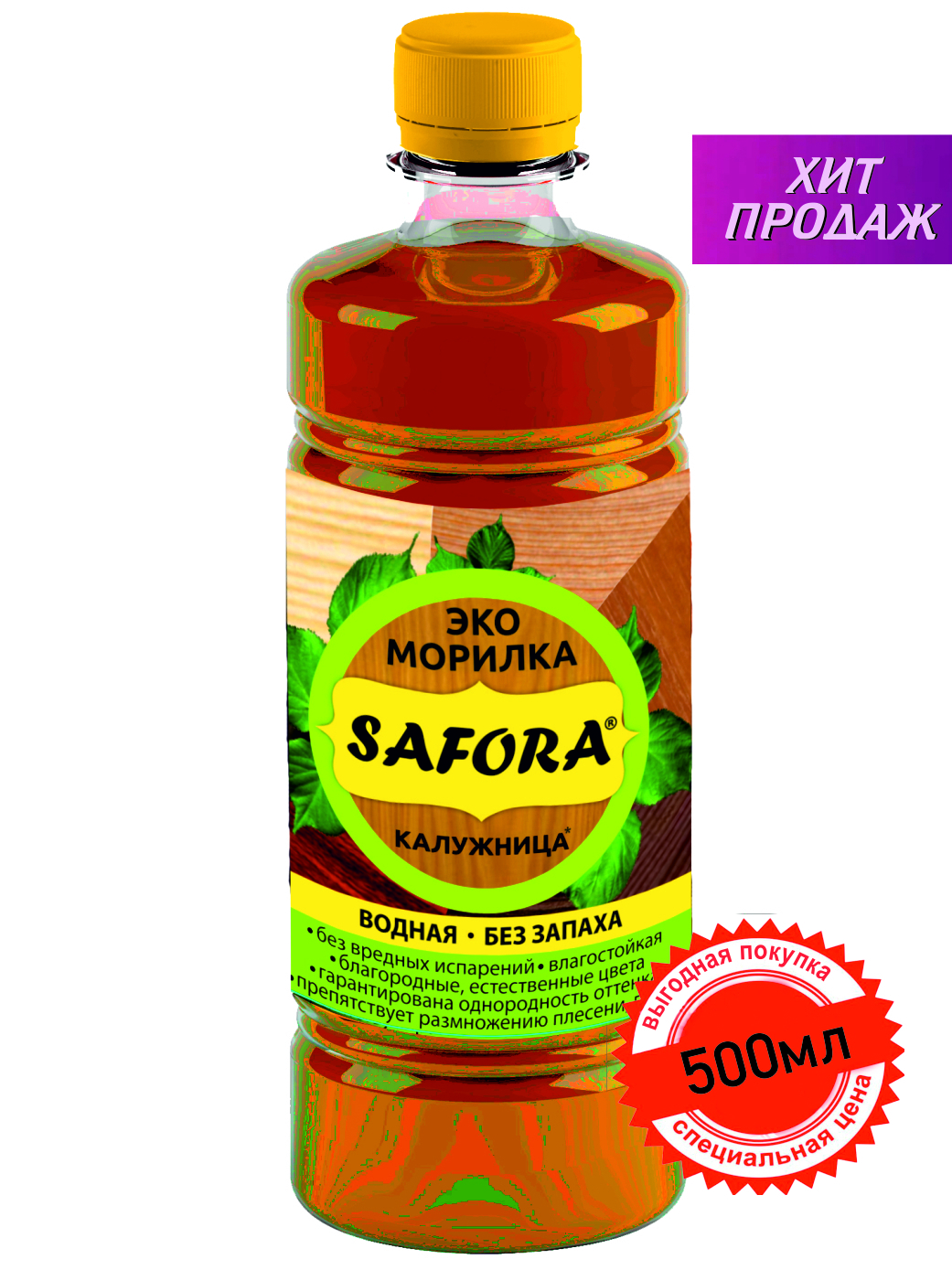 Изображение товара Морилка водная Safora калужница 0.5л матовая для дерева Изображение товара Морилка водная Safora калужница 0.5л матовая для дерева