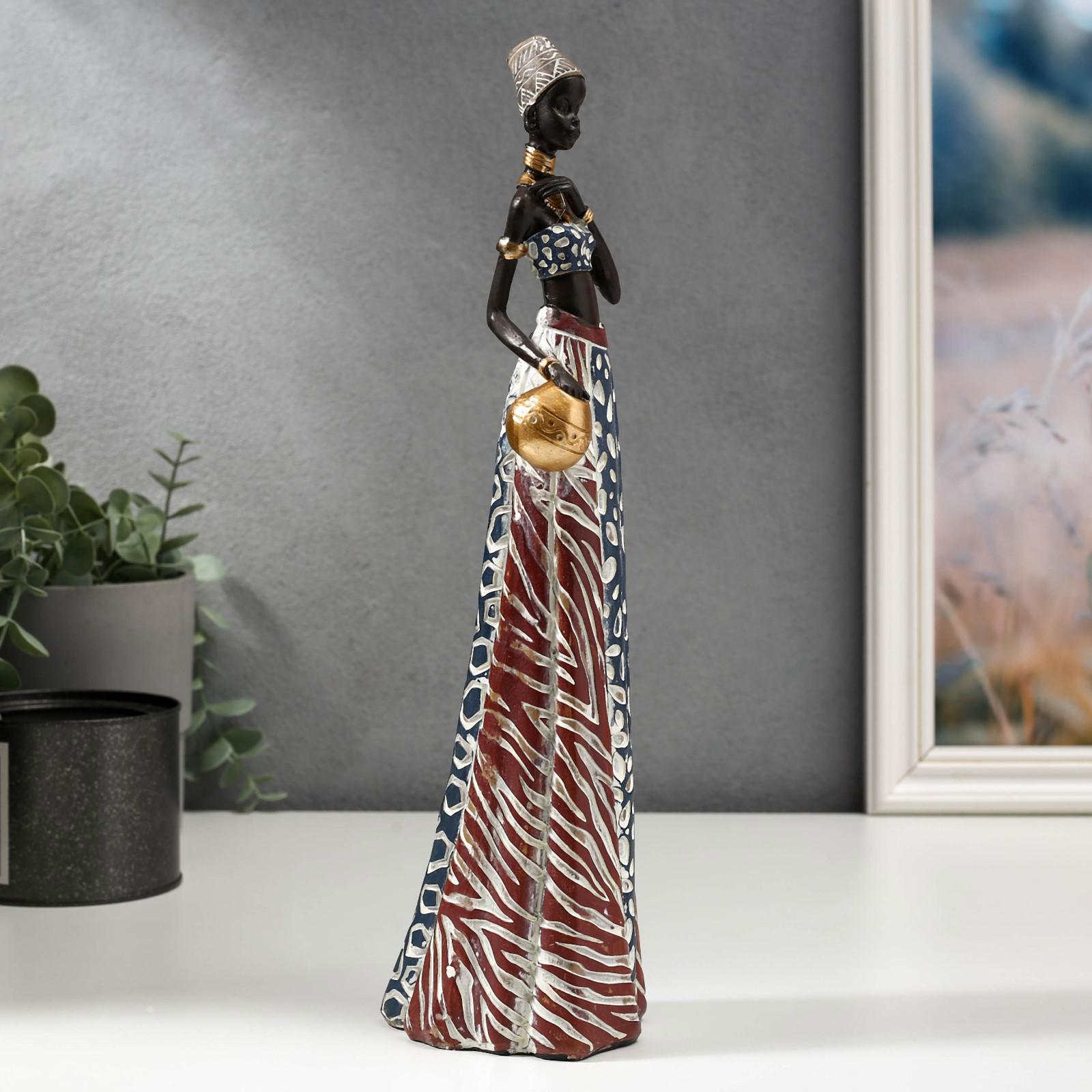 Изображение товара Фигурка сувенирная Simaland "Африканка с кувшином в наряде под зебру" 33x9x8 см