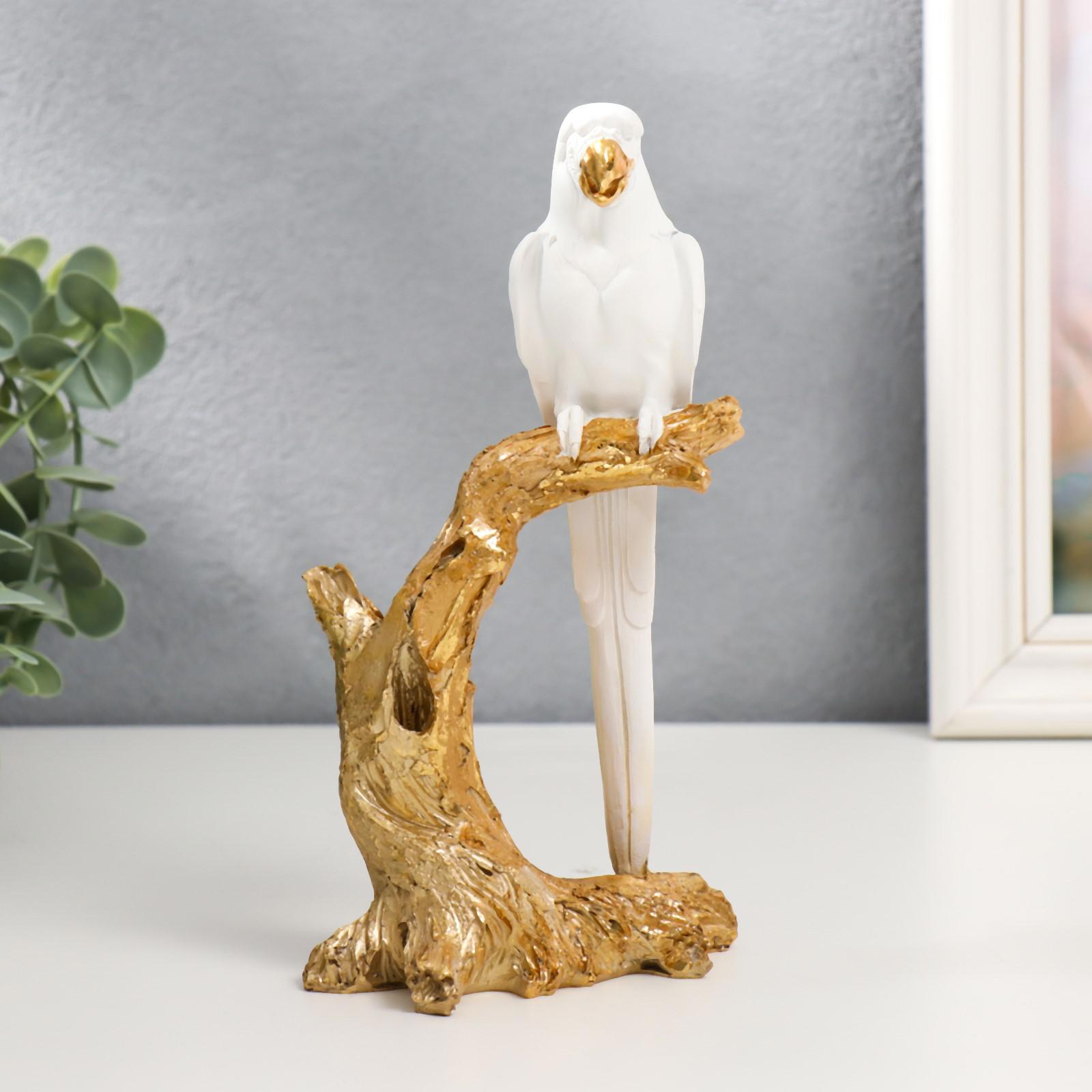 Изображение товара Simaland Белый попугай Ара на золотом дереве — декоративная фигура 20x7x10.5 см