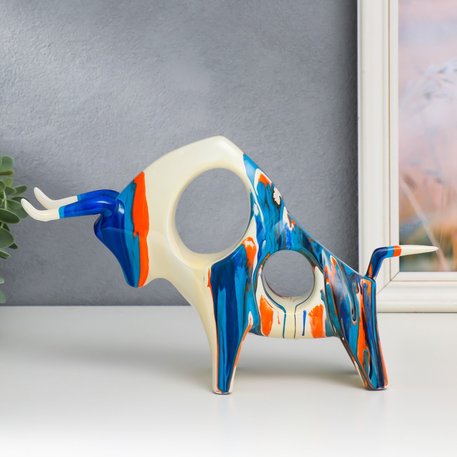 Изображение товара SIMALAND Бык — декоративная фигура полистоун, разноцветная, 17,5×9×28,5 см