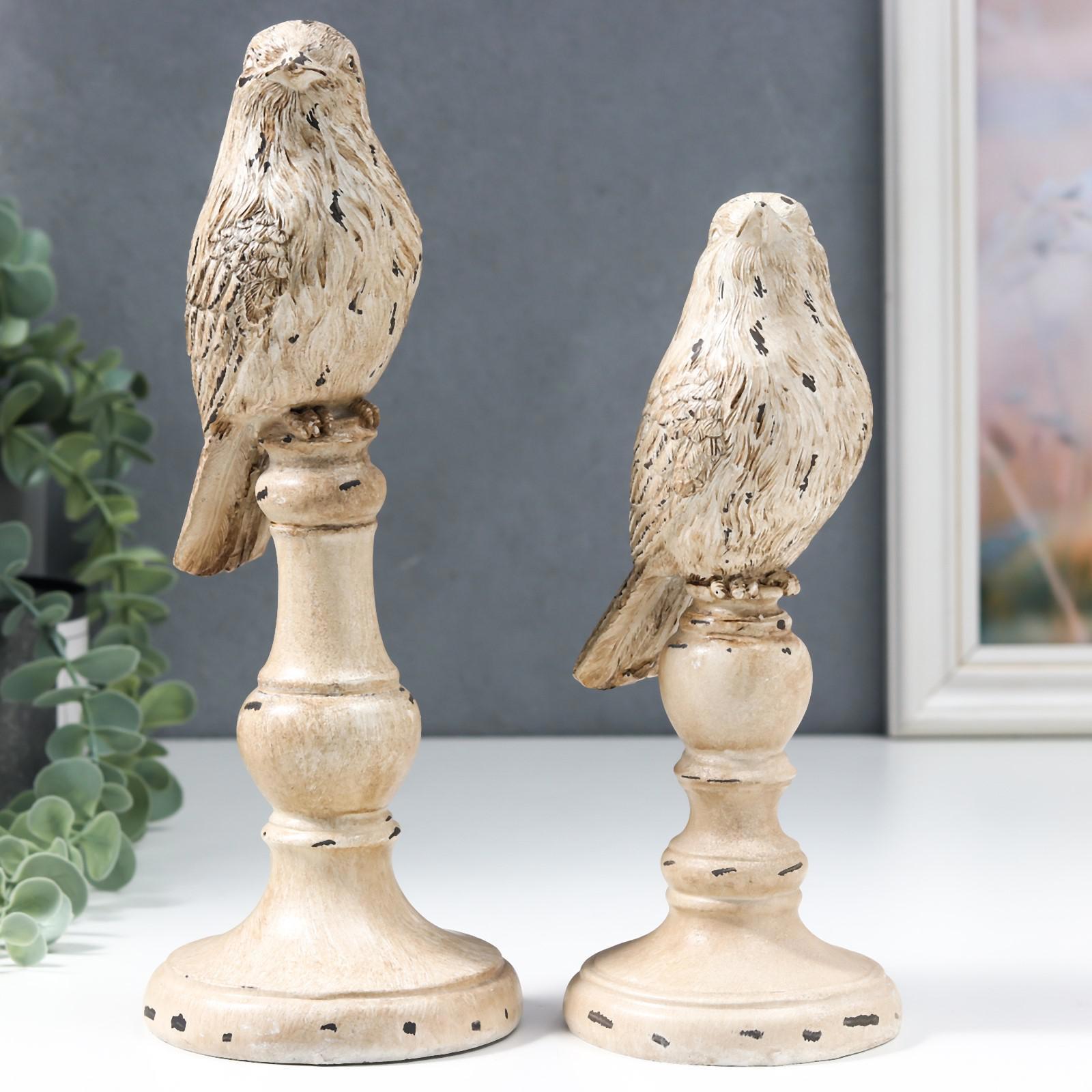 Изображение товара Фигурка сувенирная Simaland "Воробей на колонне" набор 2 шт, 21.5x9x9 25.5x10x10 см