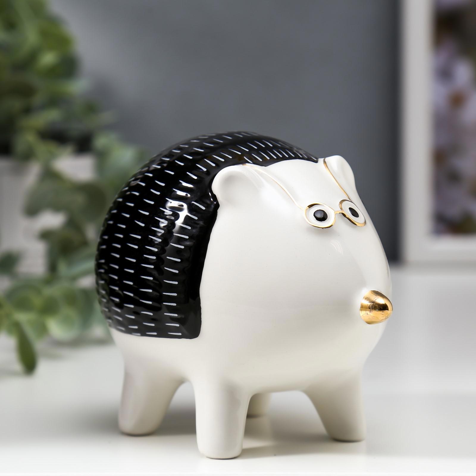 Изображение товара Сувенир Simaland "Ёжик в очках" бело-чёрный с золотом 8.8x7.8x11 см