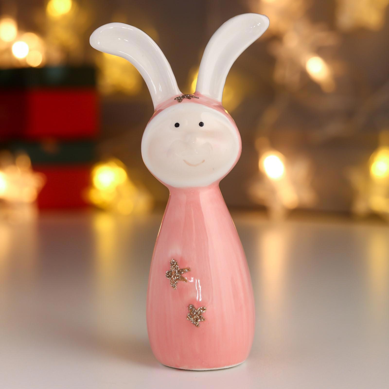 Изображение товара Сувенир SIMALAND Зайка в розовом со звёздочками 11,5 см