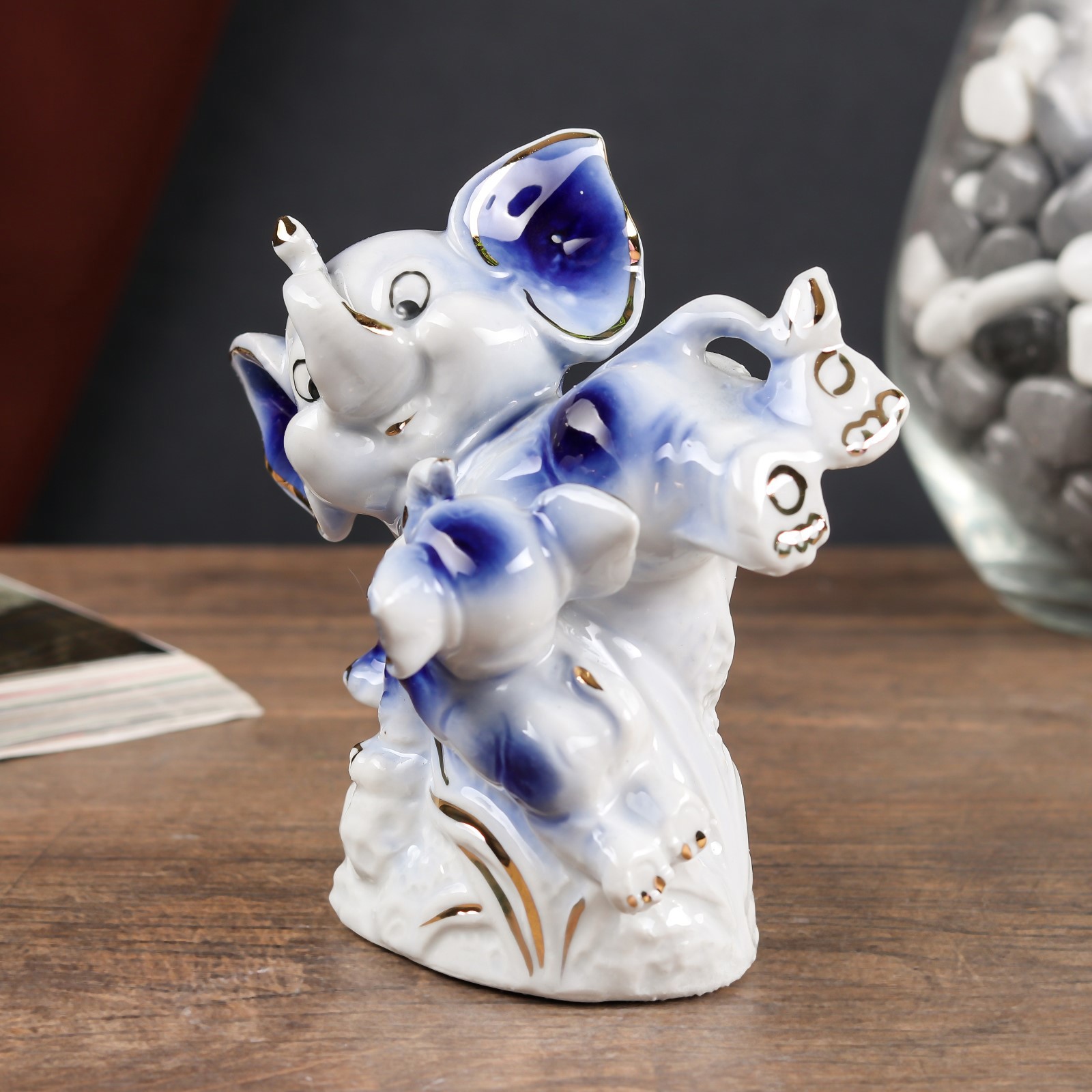 Изображение товара Сувенир Simaland "Игры слонят" синие с золотом 10x6x10.2 см