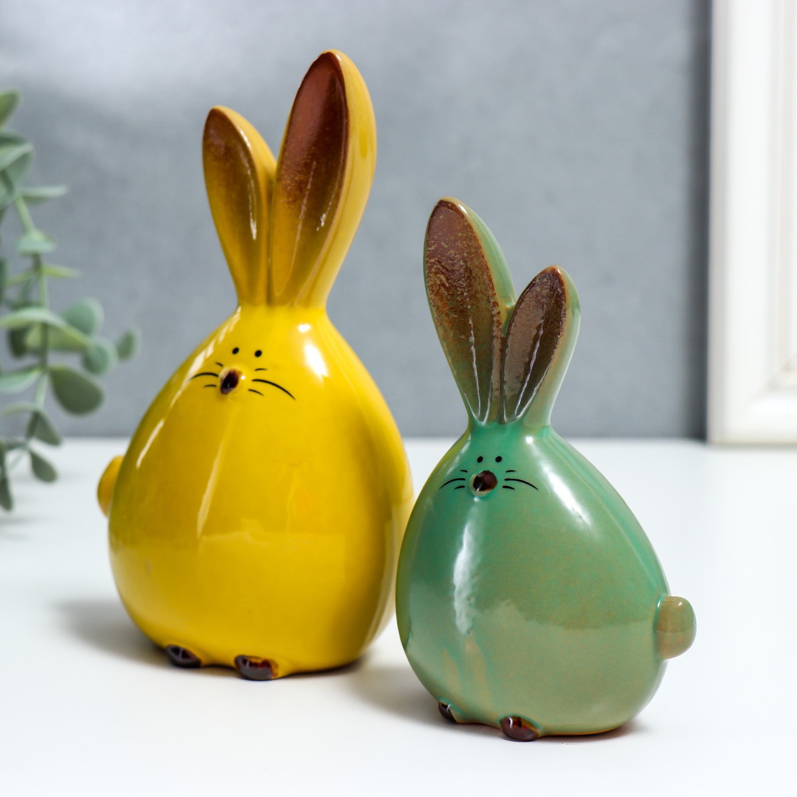 Изображение товара Сувенир Simaland Пухлые зайчата набор 2 шт 12.5x5x7 15.5x6x10 см