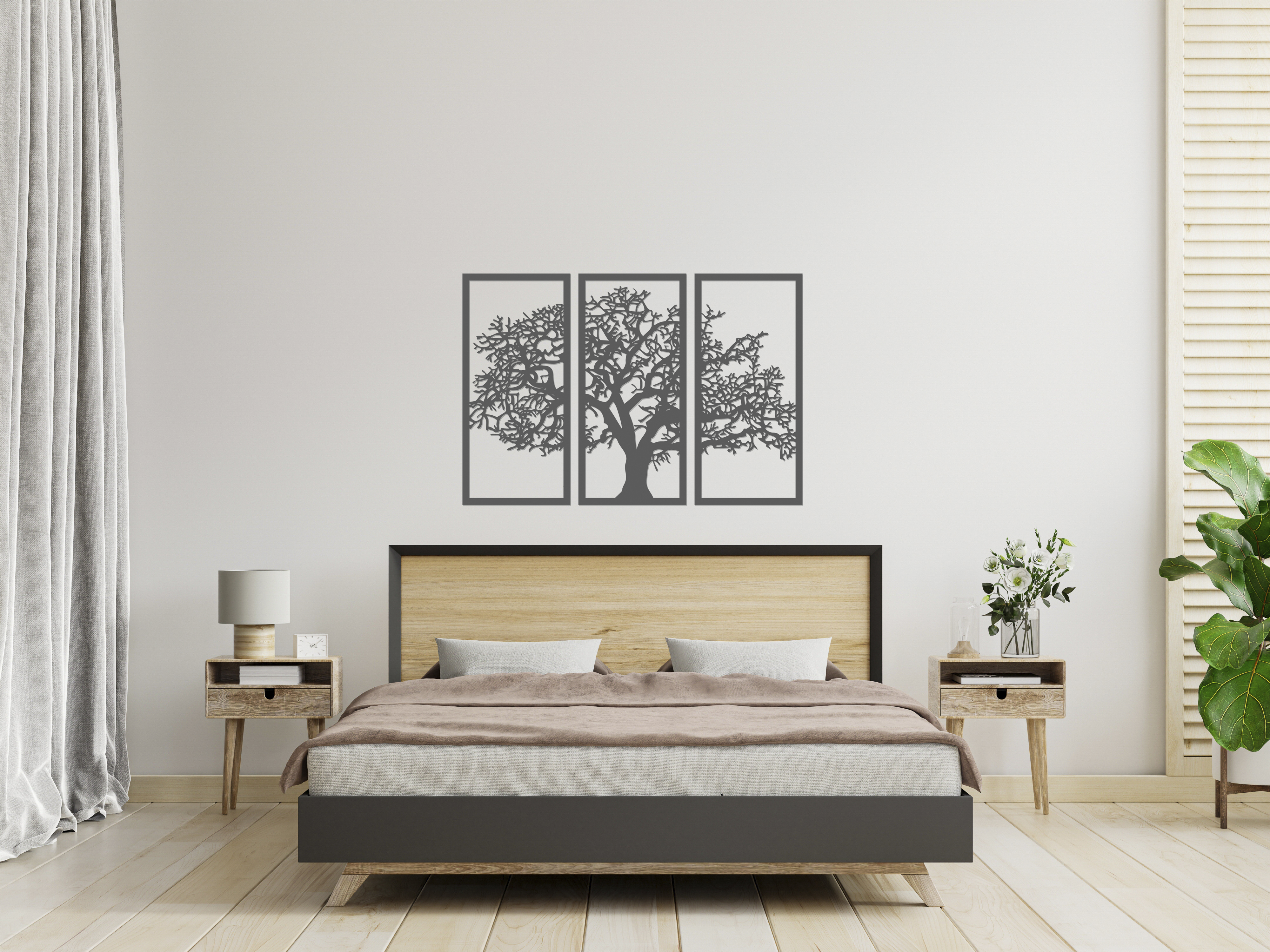 Изображение товара Декоративное деревянное панно ArtCore "Дерево" малое цвет серый