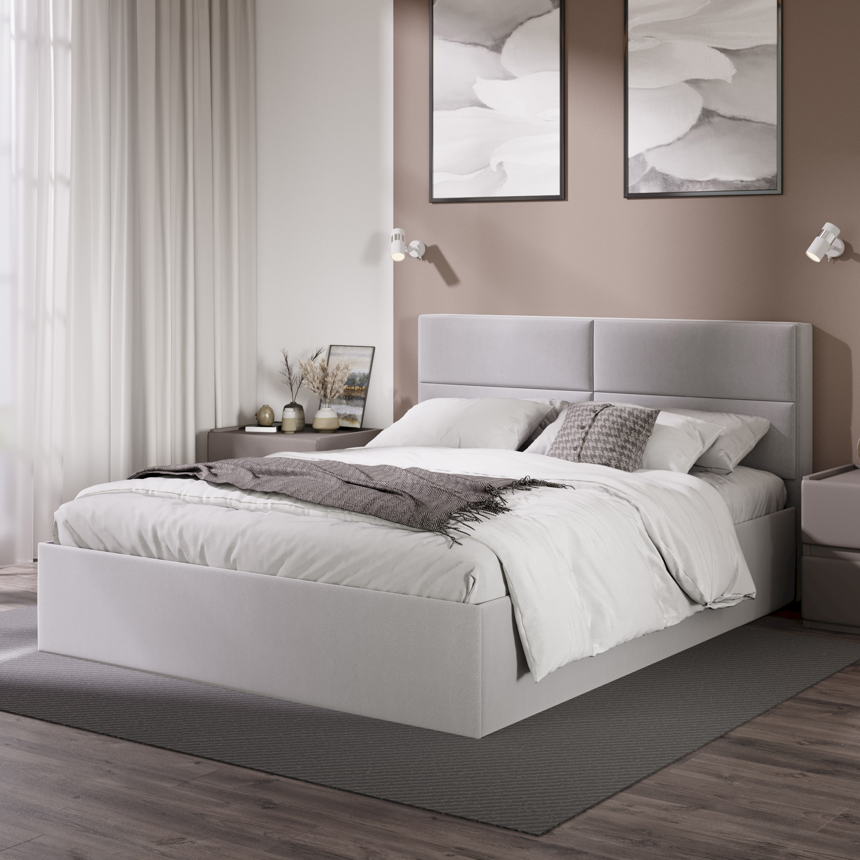 Изображение товара Кровать Трия Глосс 165x99x216 см из ЛДСП цвет велюр серебристый