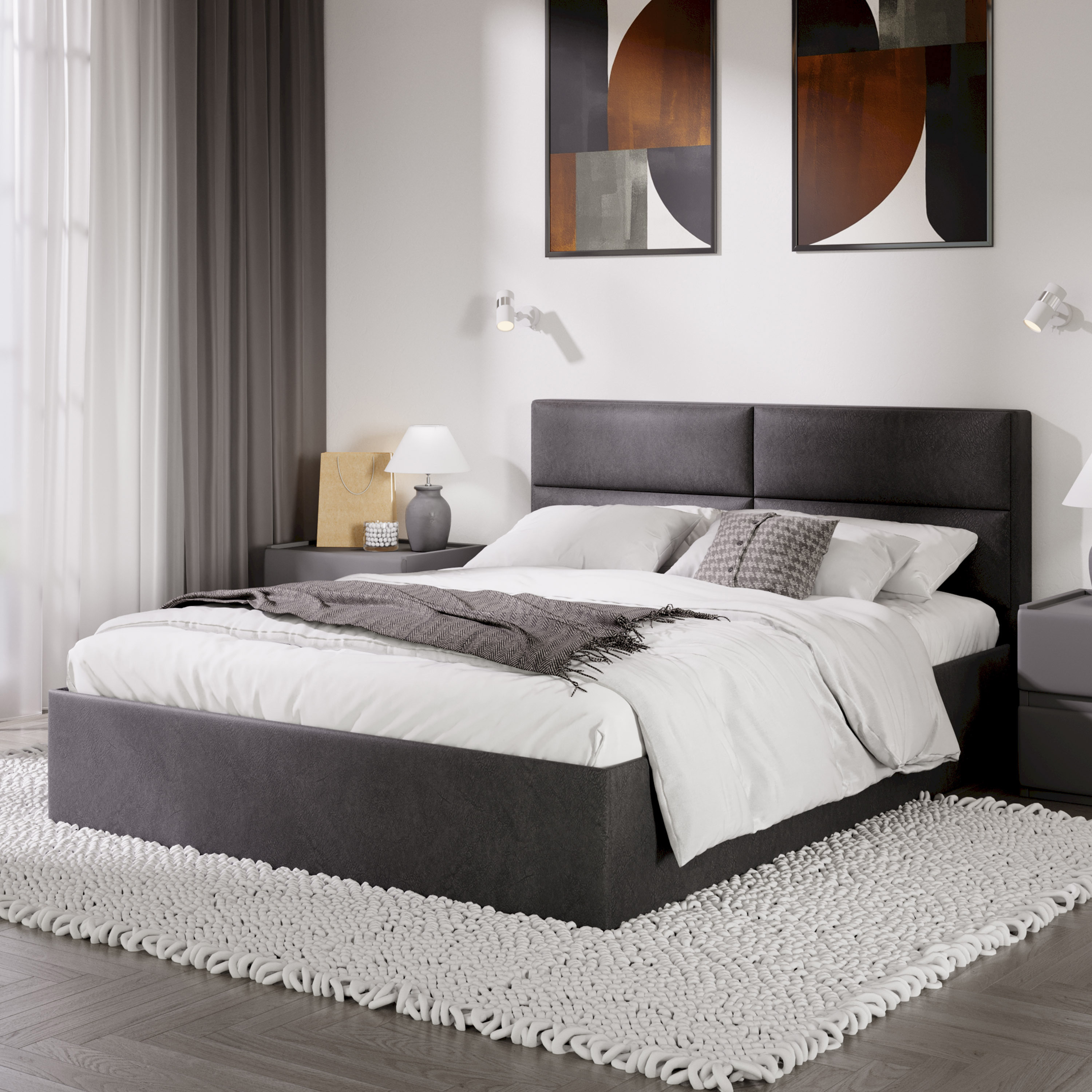 Изображение товара Современная двуспальная кровать Глосс 160х200 см из ЛДСП серый стильный дизайн