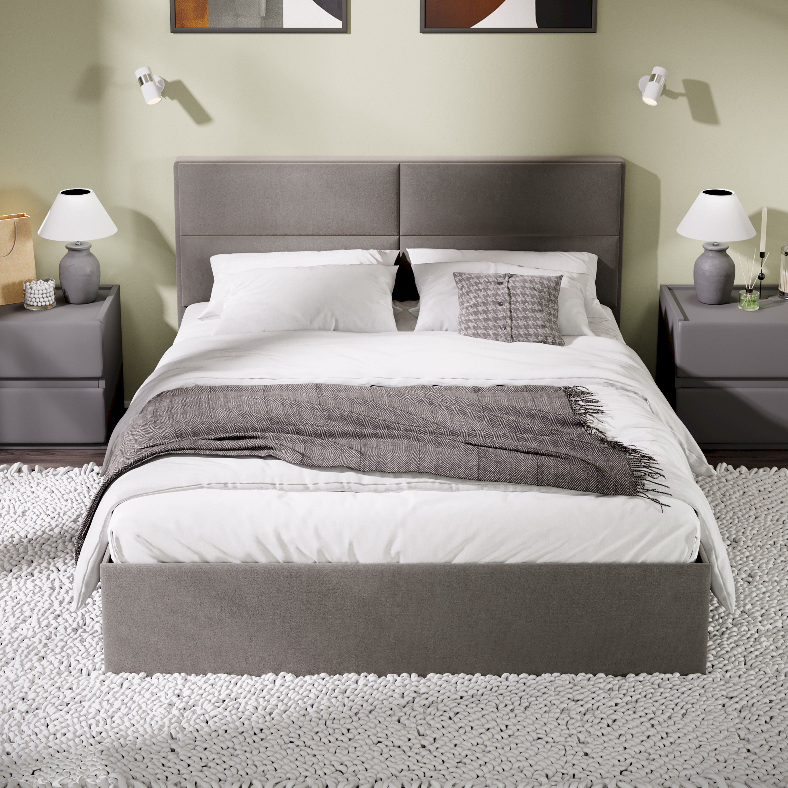 Изображение товара Кровать Трия Глосс 240719 165x99x216 см из ЛДСП в цвете мокко с мягкой спинкой