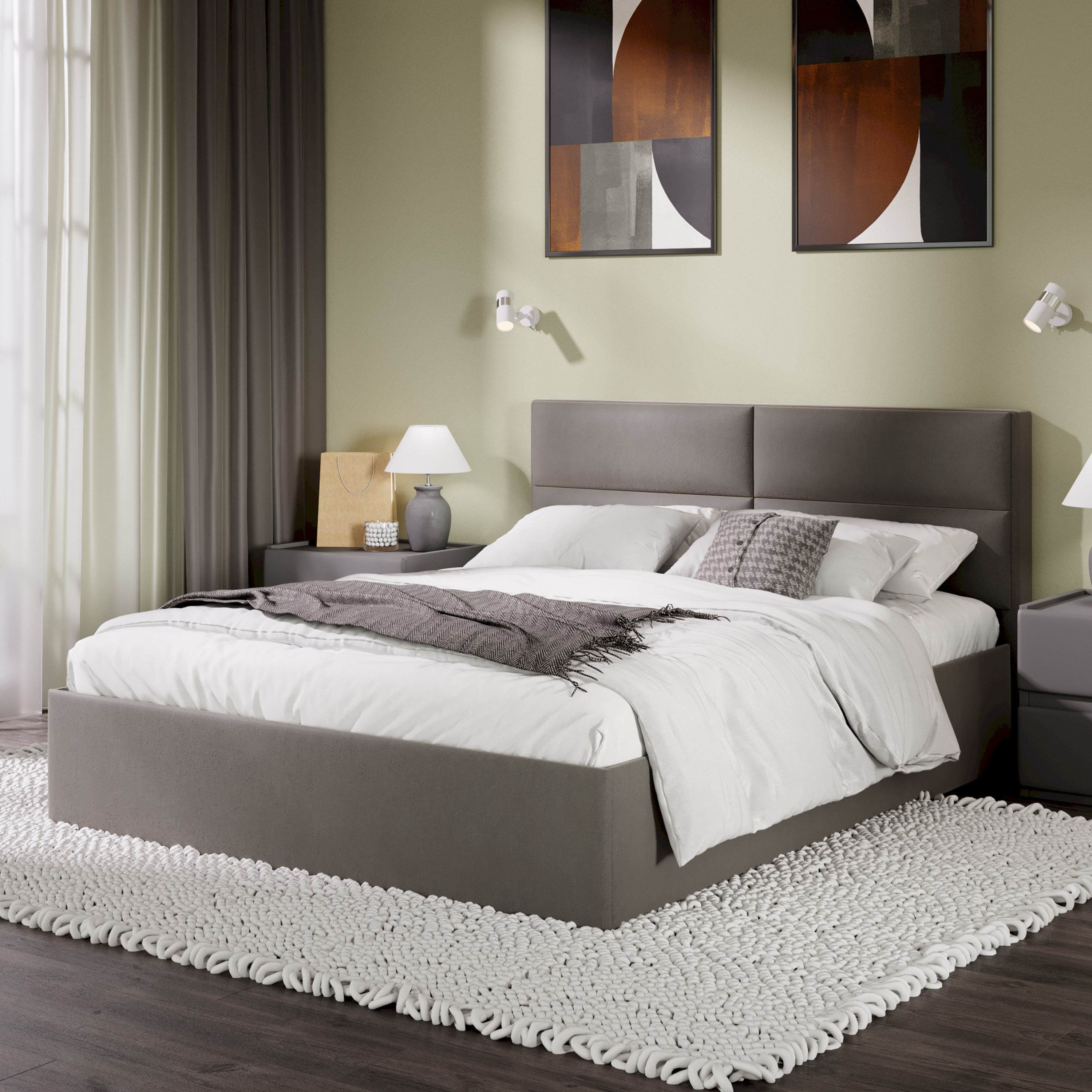 Изображение товара Двуспальная кровать Трия Глосс 160х200 см современный дизайн вениль мокко