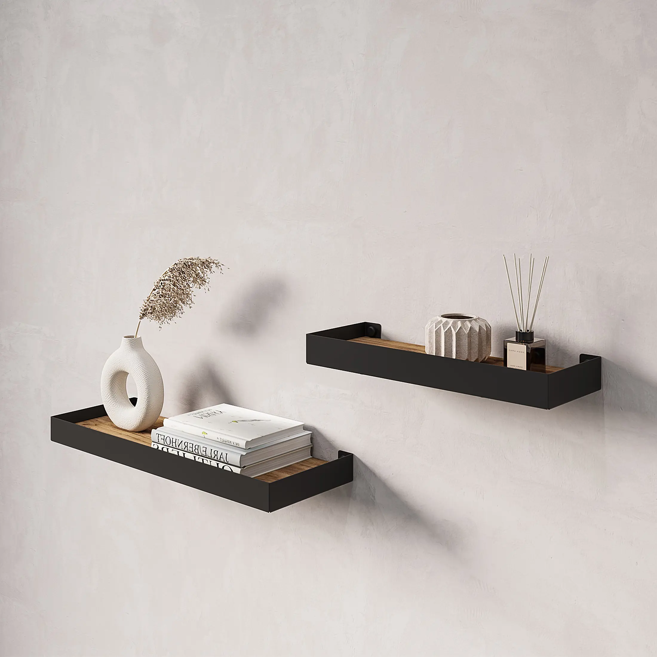 Комплект настенных полок 32x11x3.5/40x15x3.5 см со скрытым креплением металл цвет черный 2 шт.