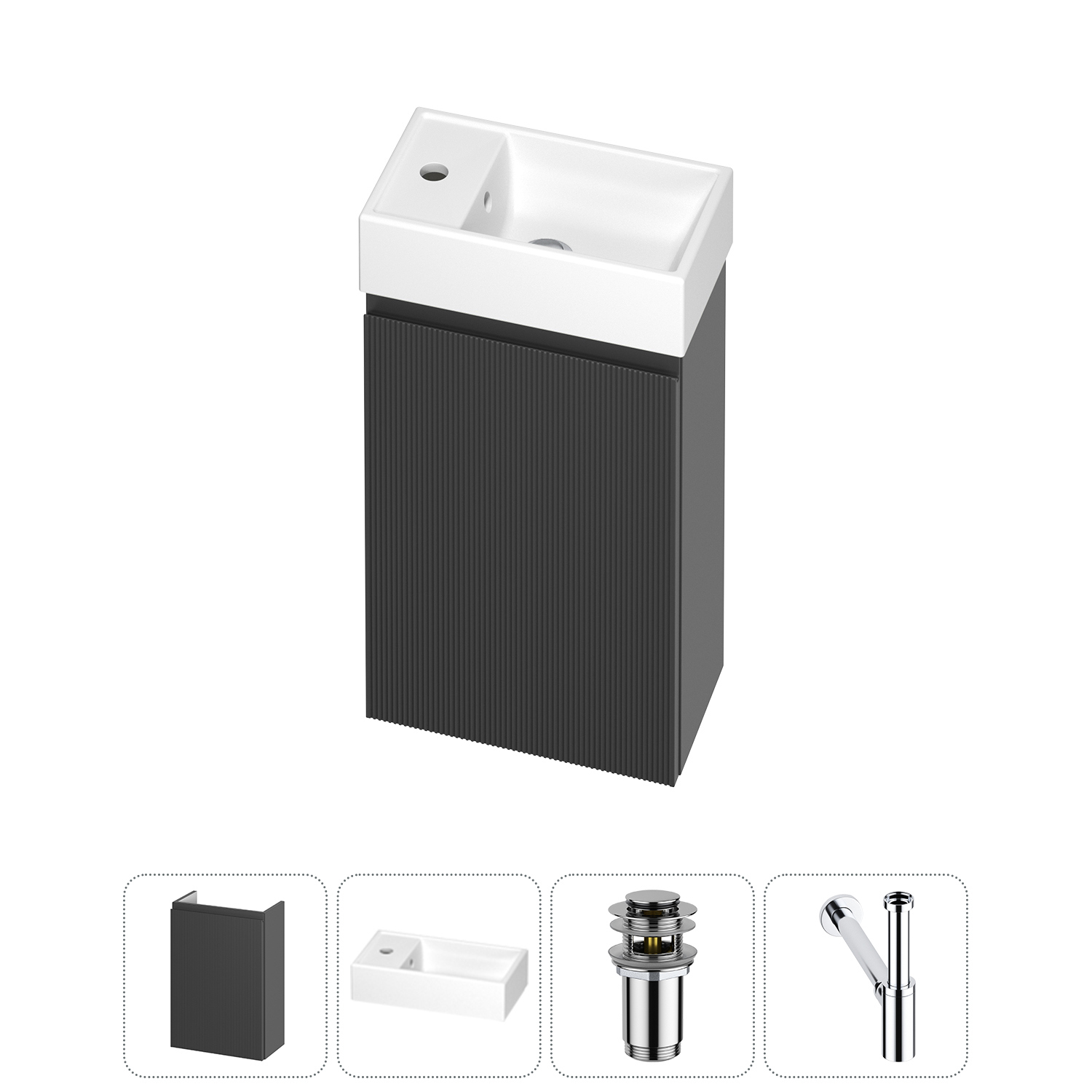 Изображение товара Тумба с раковиной подвесная Wellsee WC Area 20216853R с донным клапаном и сифоном цвет серый/серебристый