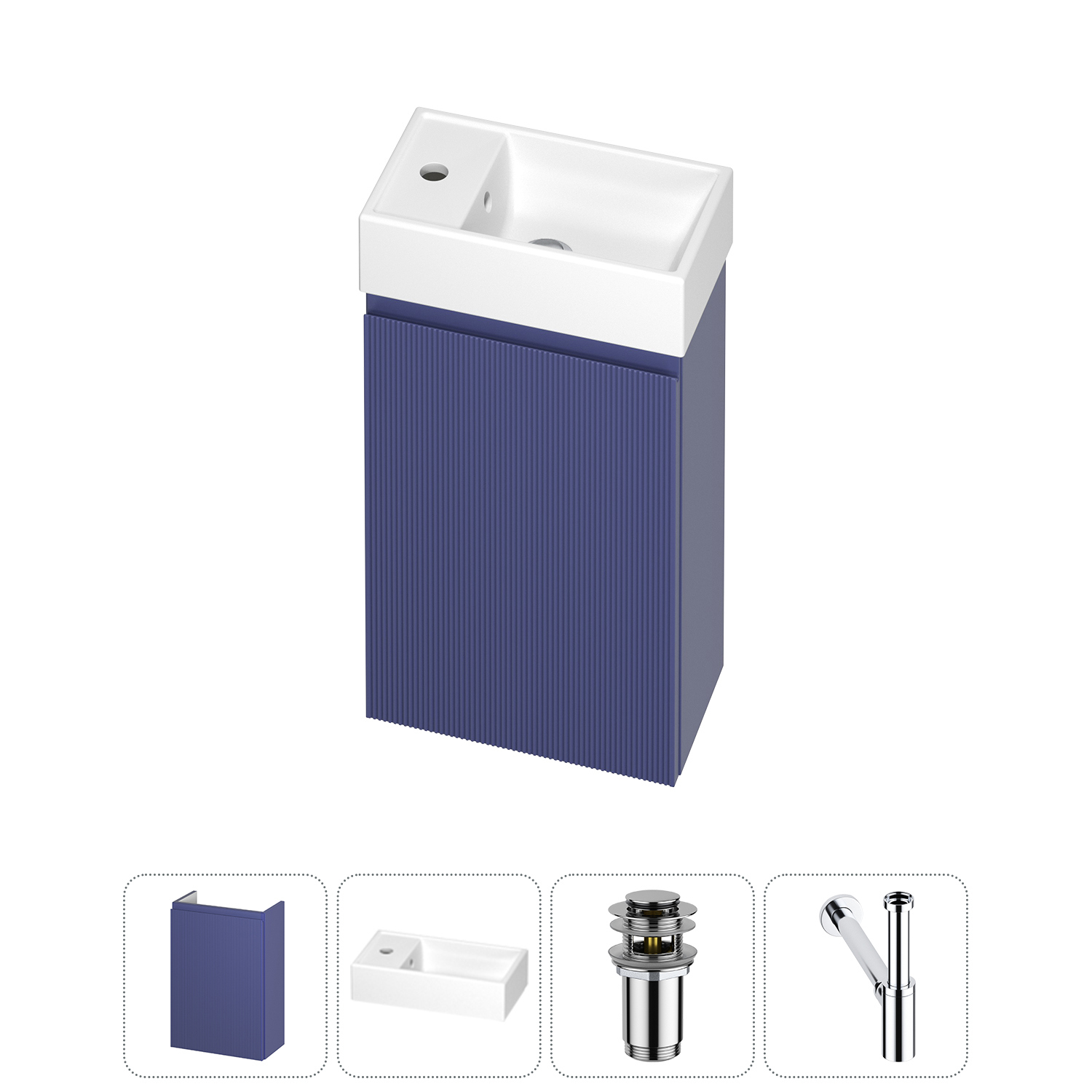 Изображение товара Тумба с раковиной подвесная Wellsee WC Area 20216855R с донным клапаном и сифоном цвет синий