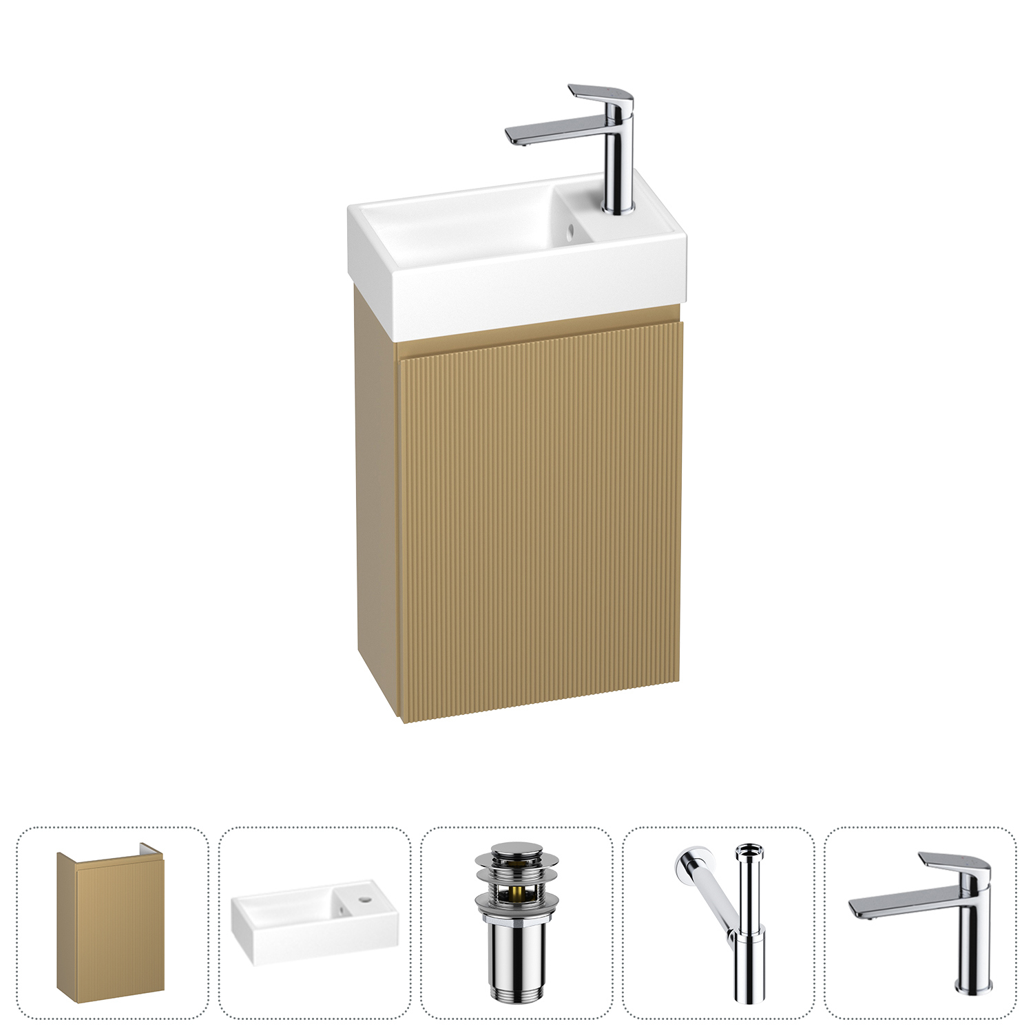 Изображение товара Тумба с раковиной подвесная Wellsee WC Area 20216861R с донным клапаном, сифоном и смесителем цвет бежевый