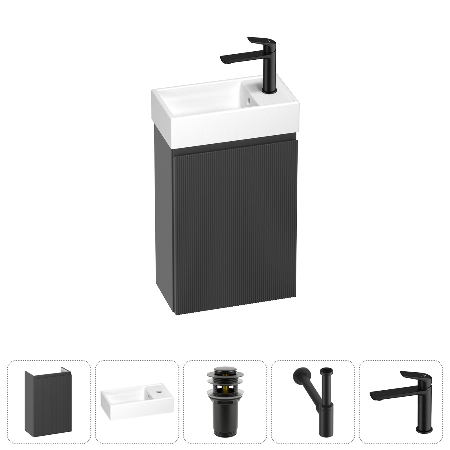 Изображение товара Тумба с раковиной подвесная Wellsee WC Area 20216868R с донным клапаном, сифоном и смесителем цвет серый/серебристый