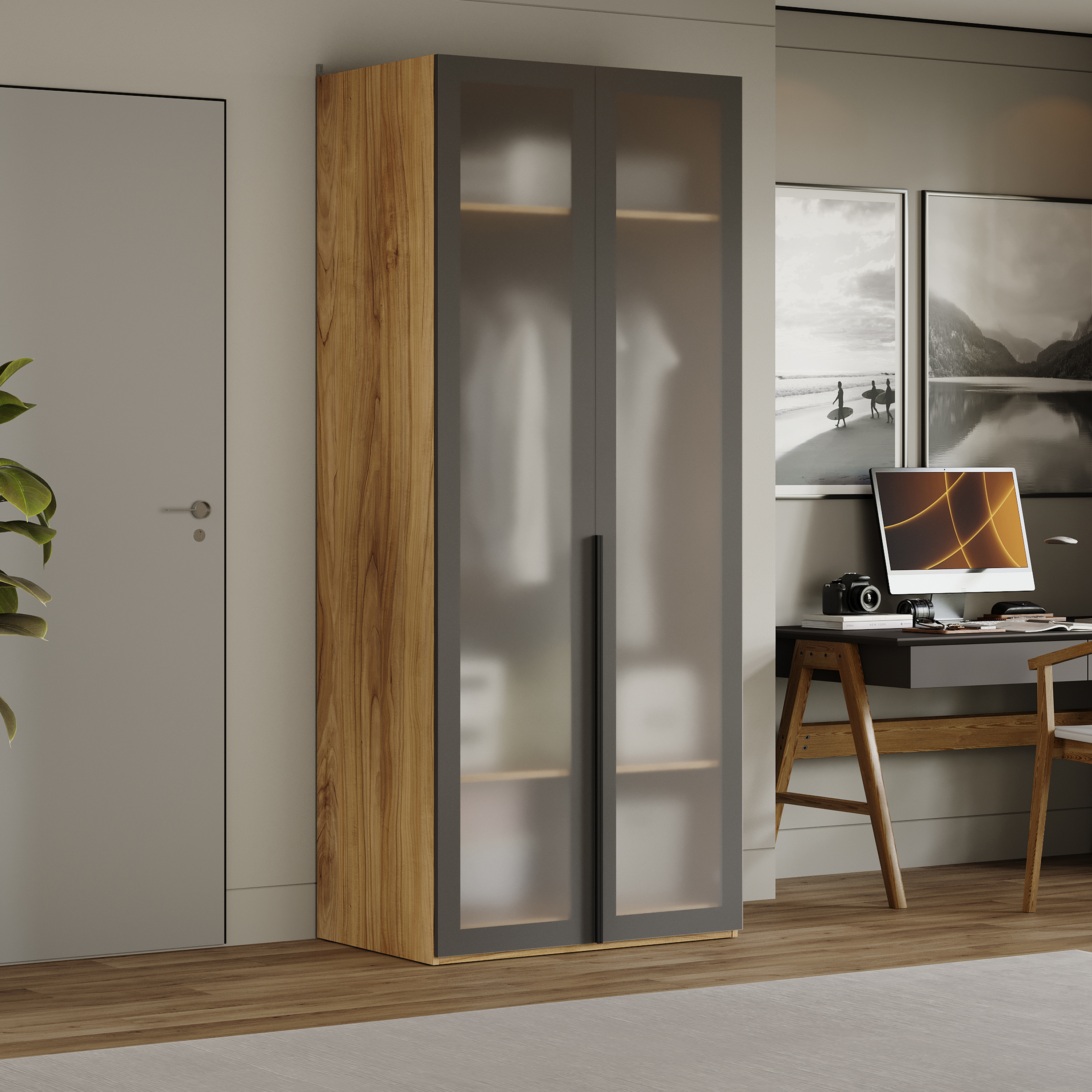 Изображение товара Шкаф распашной Трия 90x217 см Яблоня Беллуно/Графит