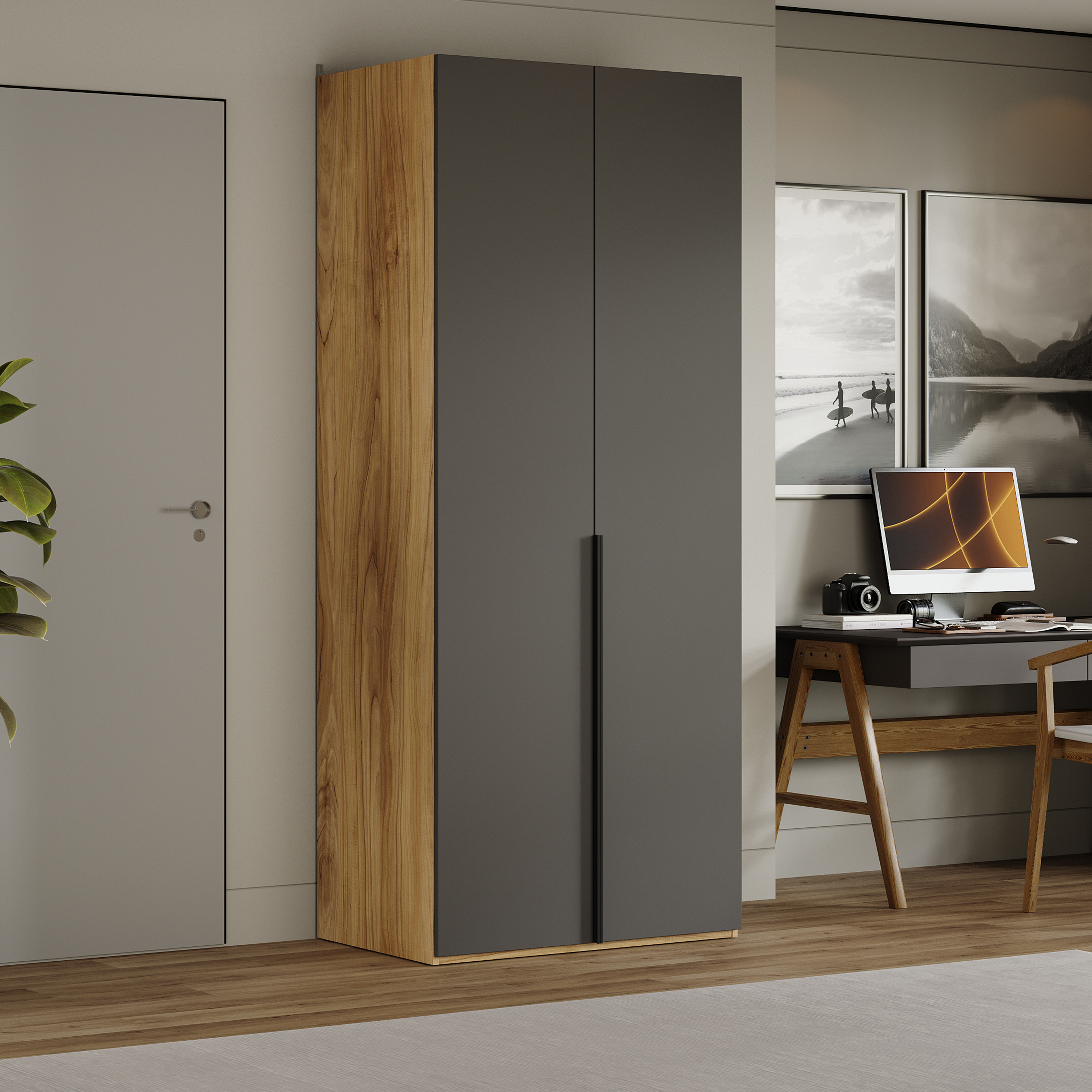 Изображение товара Шкаф Трия 90x217x58 см из ЛДСП цвета яблоня беллуно и графит соф