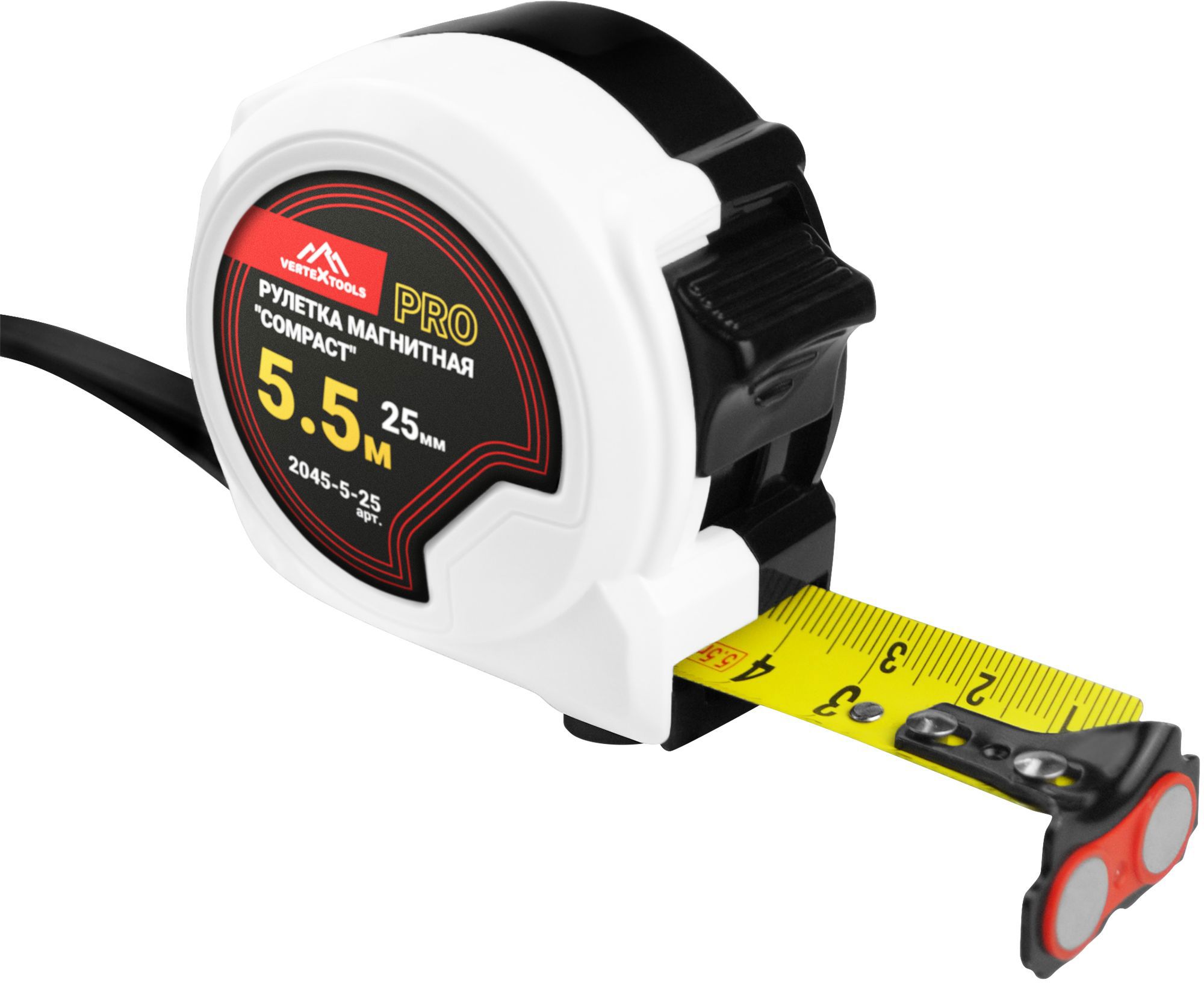 Изображение товара Рулетка Vertextools 2045-5-25 магнитная 5.5 м, ширина 25 мм, прочная надежная
