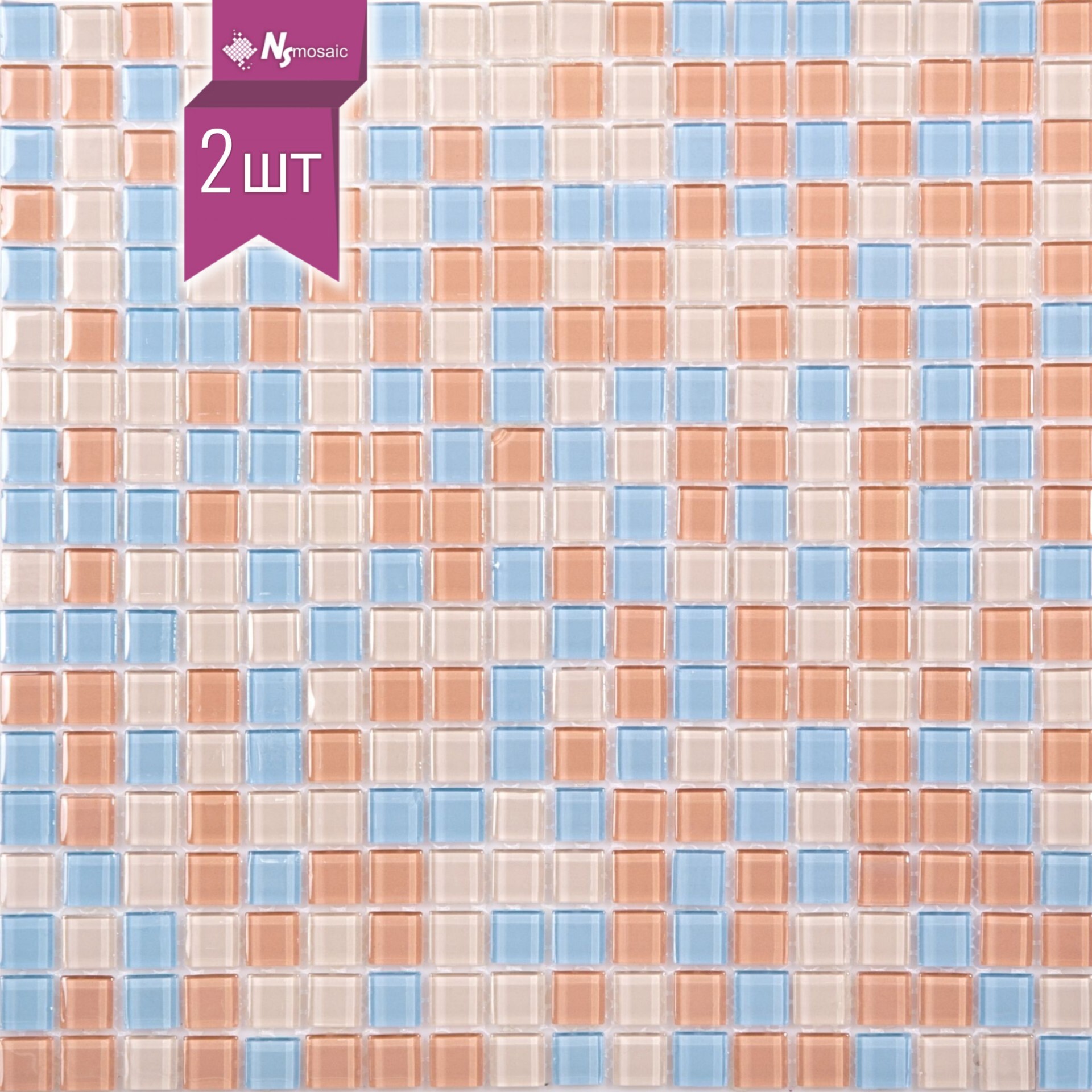 Изображение товара Декоративная мозаика Nsmosaic J-353 уп 2 шт 30.50x30.50 см цвет светло-синий, коралловый