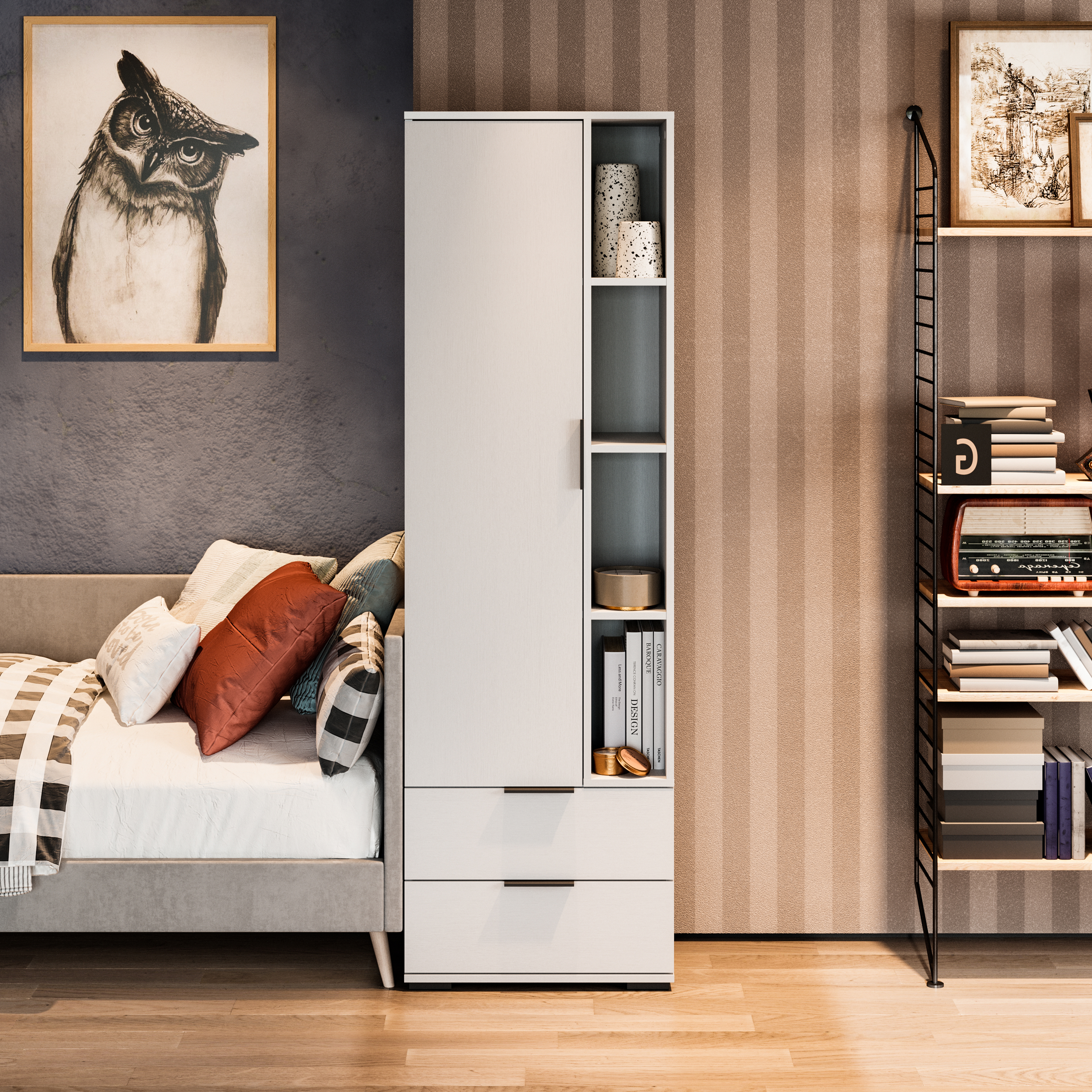 Изображение товара Шкаф-витрина для посуды Агата 57x187 см белый ясень Россия