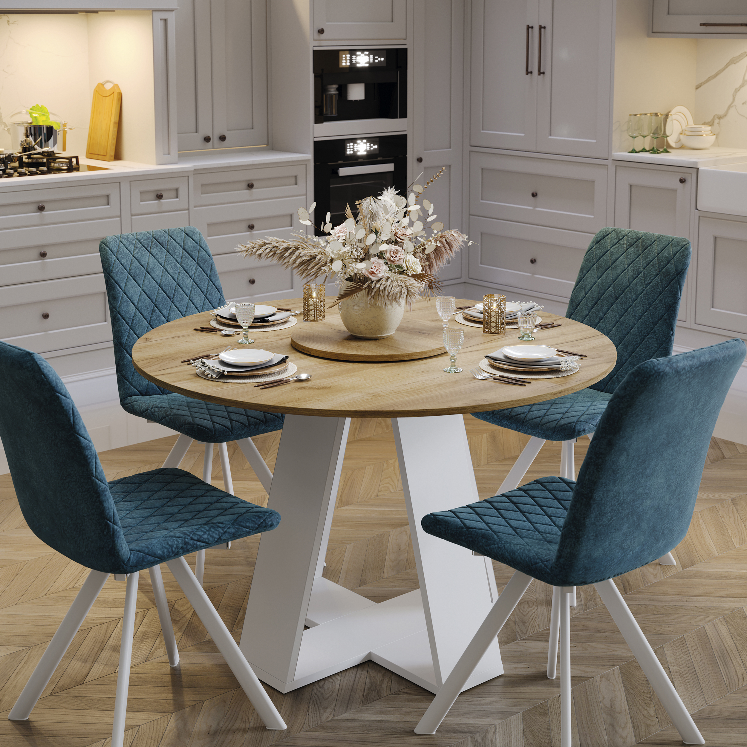 Изображение товара Обеденный круглый стол Трия Райнер 115 см дуб крафт золотой для кухни