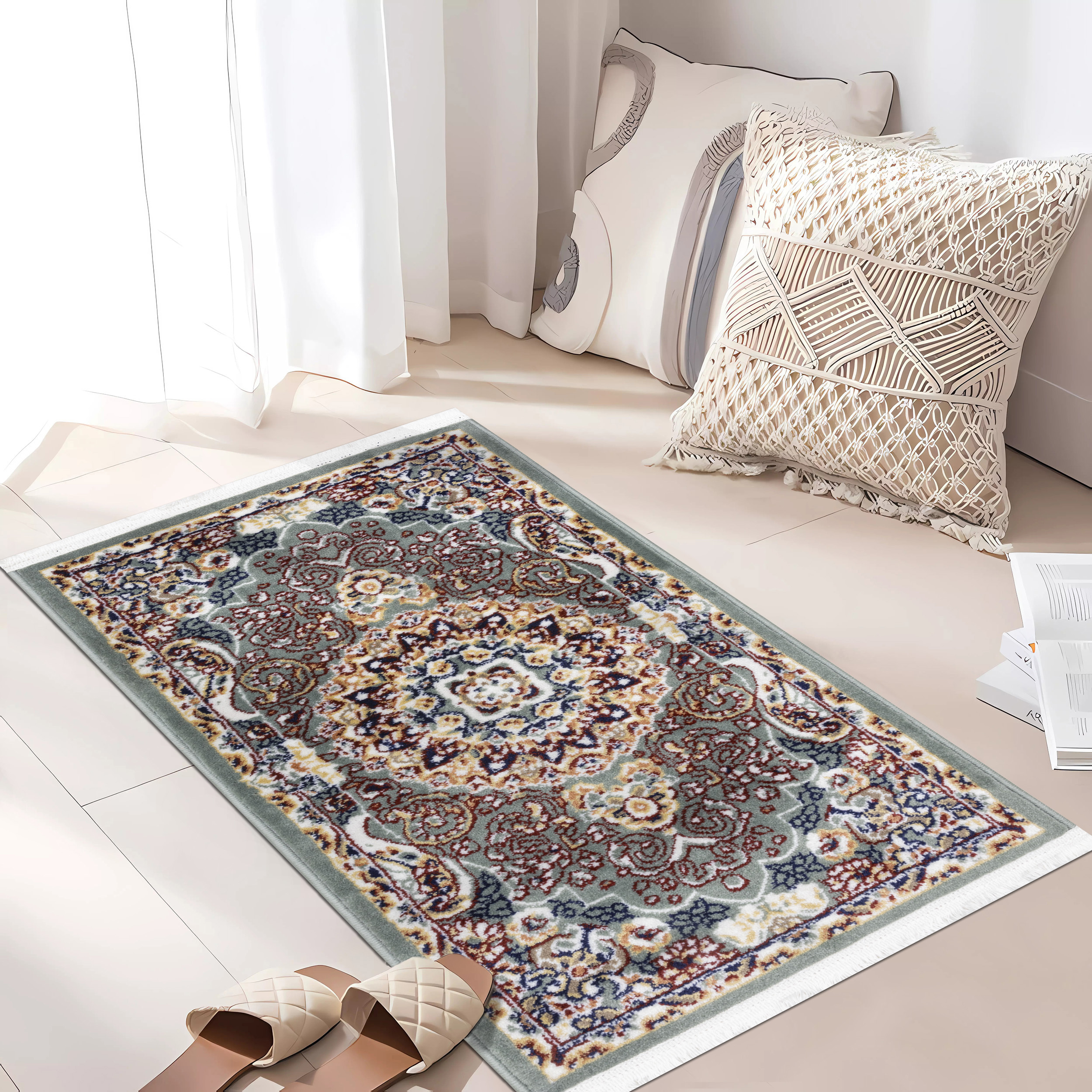 Изображение товара Прикроватный коврик Анатолия 60x110 см серый с абстрактным узором для интерьера