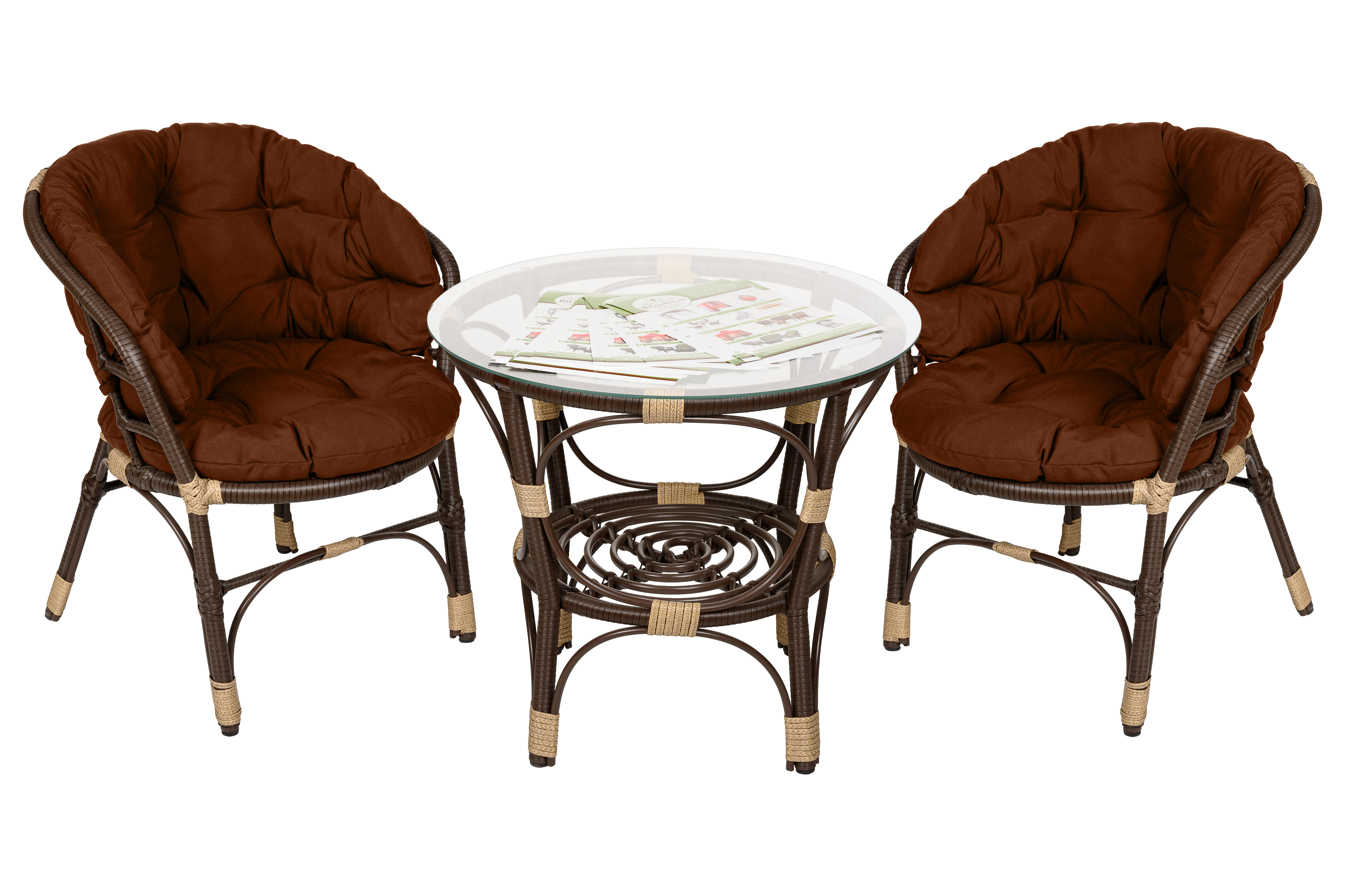 Изображение товара Садовая мебель для отдыха Bigarden искусственный ротанг коричневый 2 кресла стол