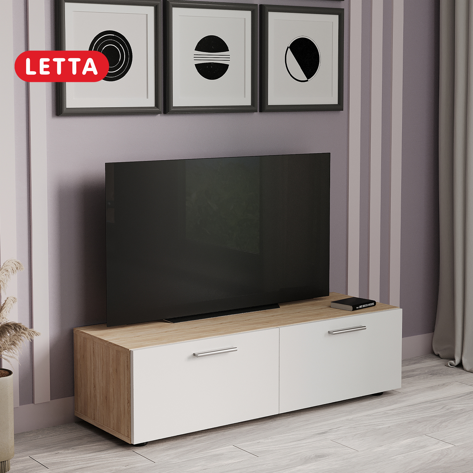 Изображение товара Тумба под телевизор Letta L2607 102x29.3x35.4 см белый дуб сонома ЛДСП