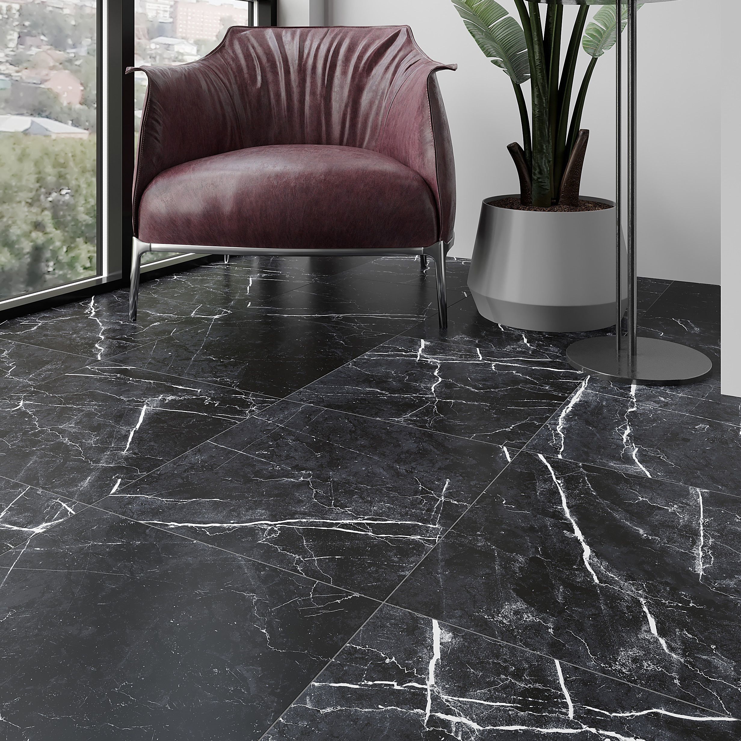 Изображение товара Керамогранит Artens Dina 42x42 см черный имитация мрамора внутри и снаружи