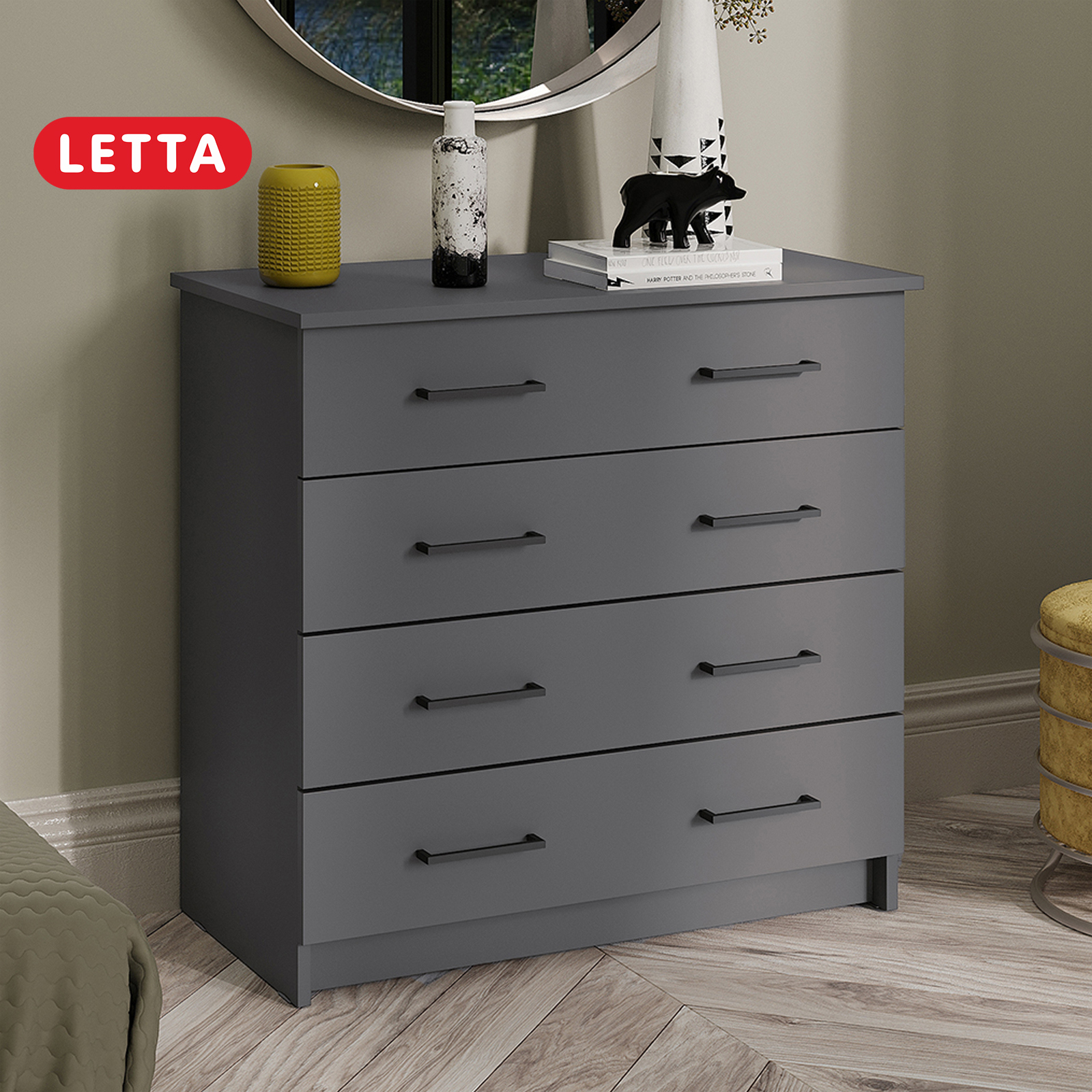 Изображение товара Комод Letta Malta Plus 4 ящика серый графит 75x72x39 см ЛДСП Россия