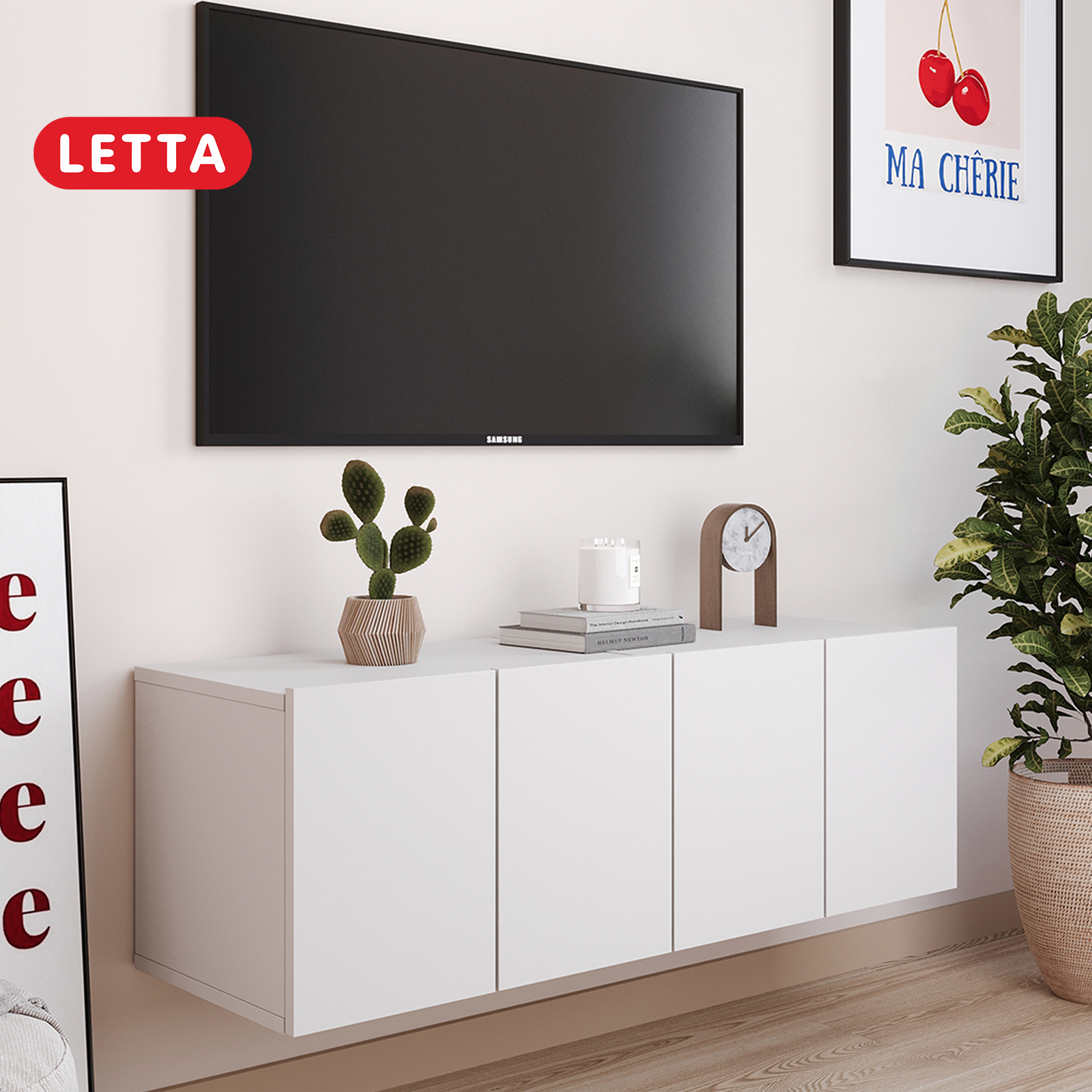 Изображение товара Тумба под телевизор Letta L3757 100x34x34 см белая ЛДСП навесная