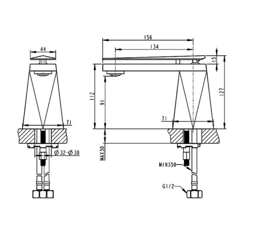 Изображение товара Смеситель для раковины BRAVAT DIAMOND F118102G-1-ENG однорычажный золотой
