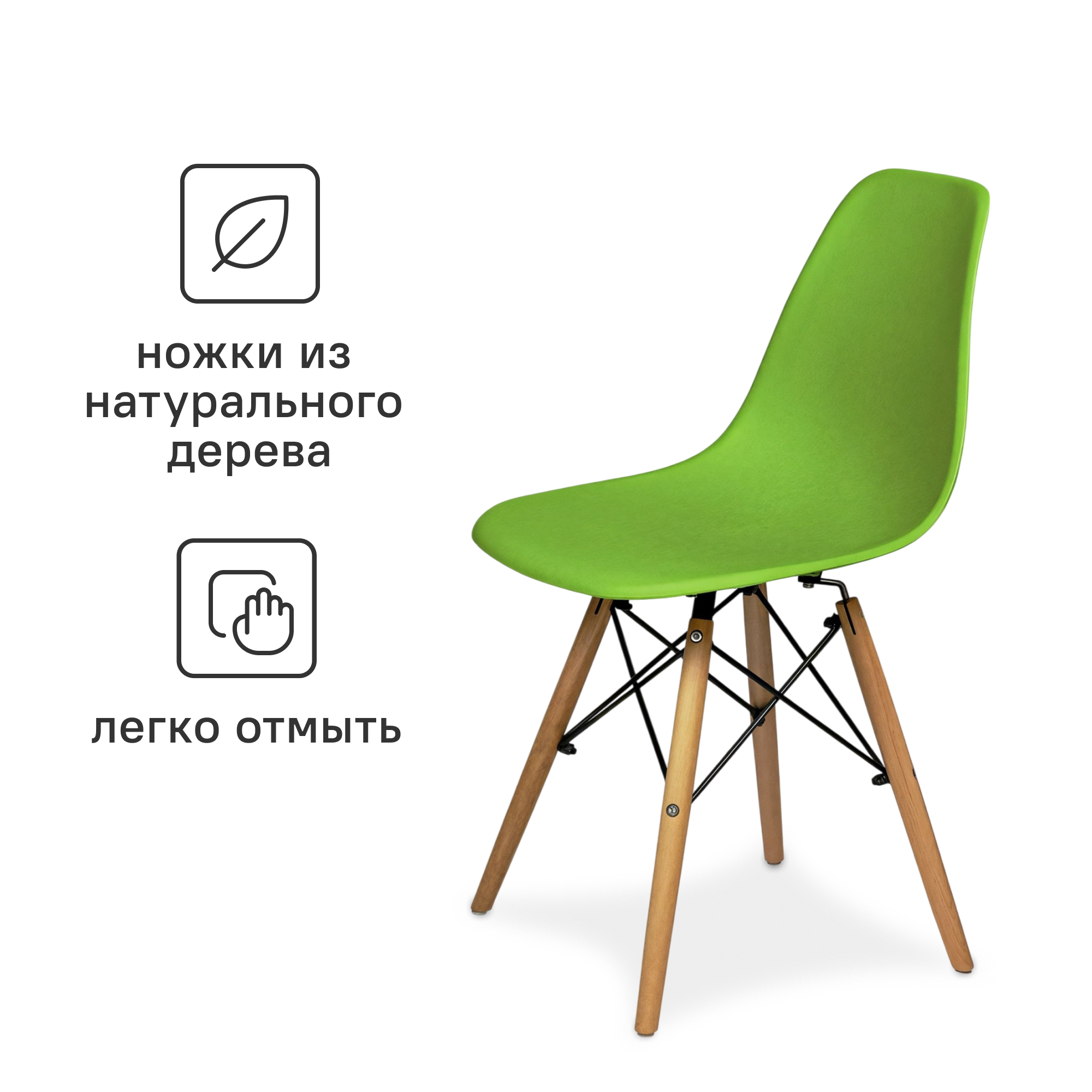 Изображение товара Стул Ridberg Eames 1208566 из ABS пластика и дерева, зеленый, 46x80x40 см