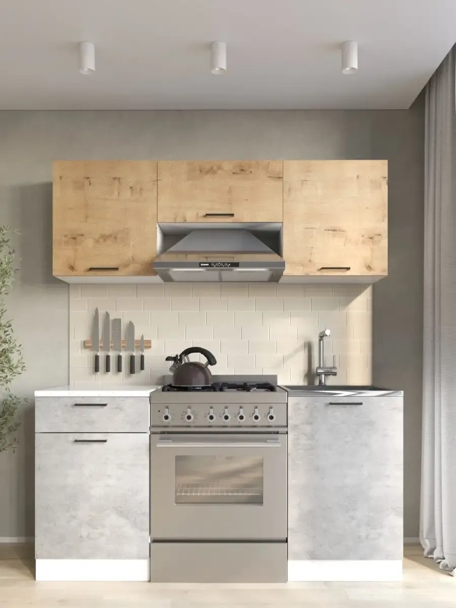 Изображение товара Кухонный гарнитур Дсв мебель Дуся 160x140.8x60 см ЛДСП цвет цемент, дуб бунратти