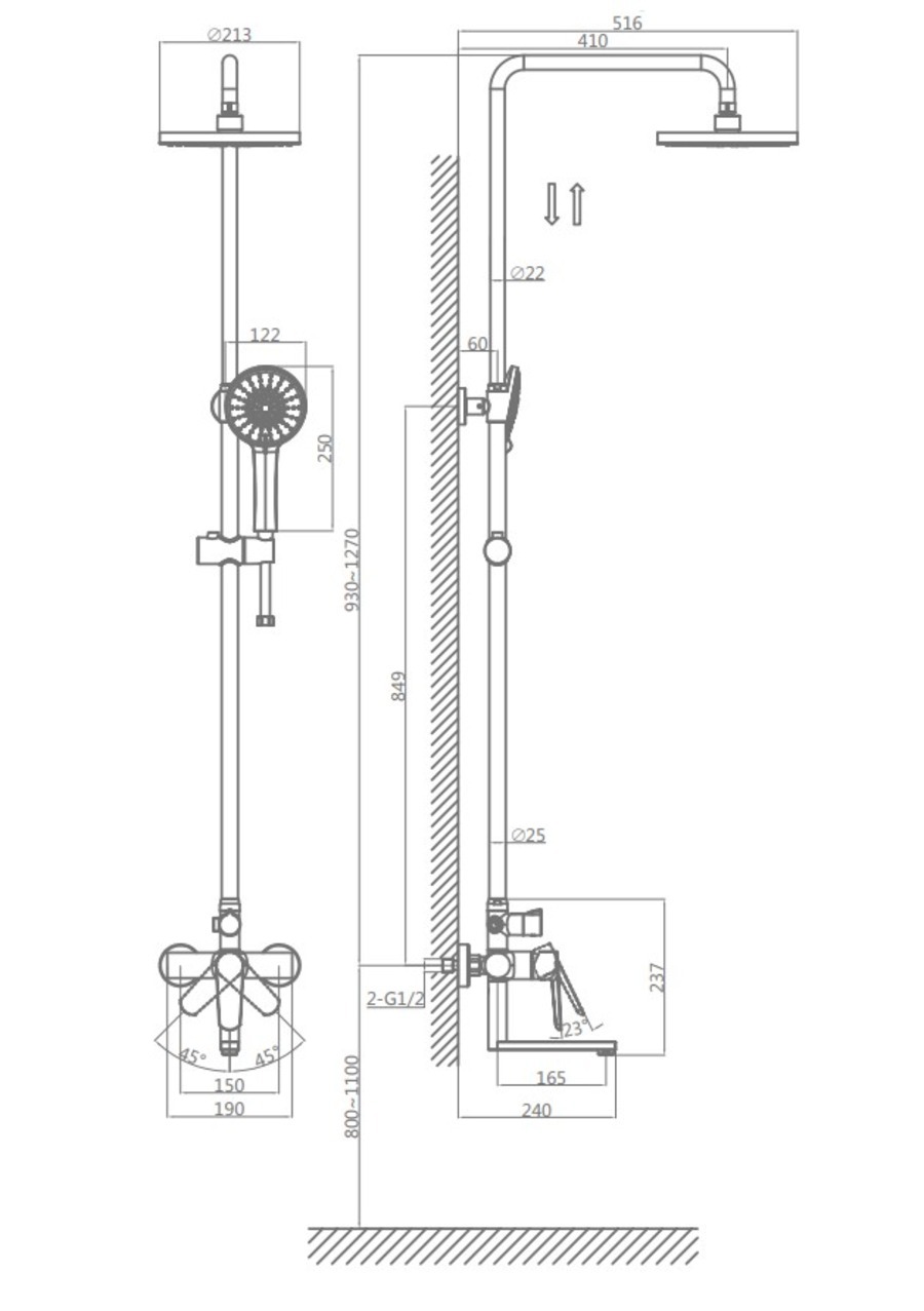 Изображение товара Душевая стойка D&K Da1563701b18 3 режимная цвет хром