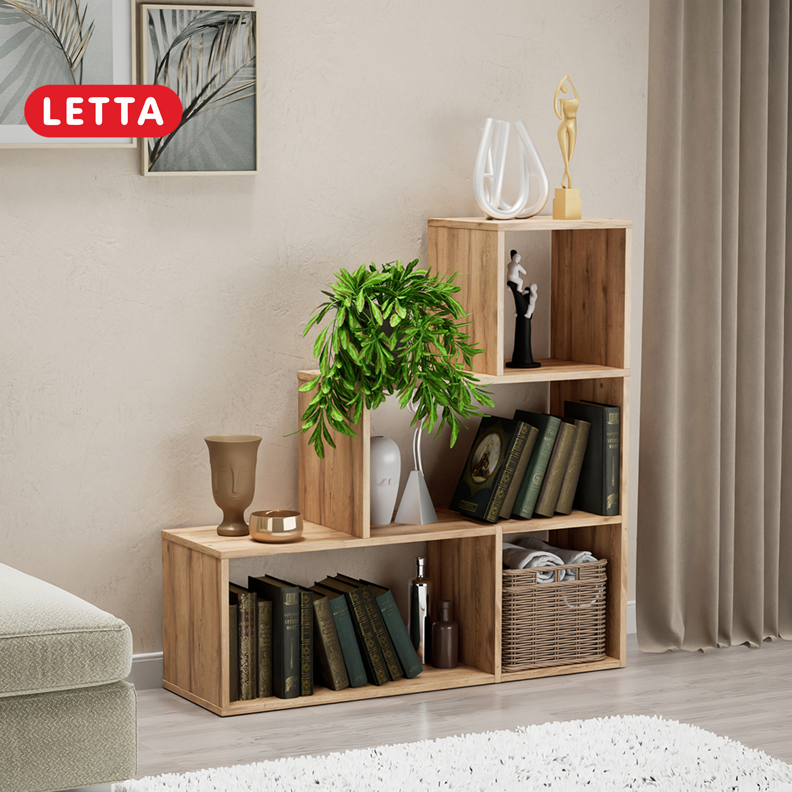 Стеллаж с секциями Letta 95x96x29 см ЛДСП цвет дуб крафт золотой ️ ...