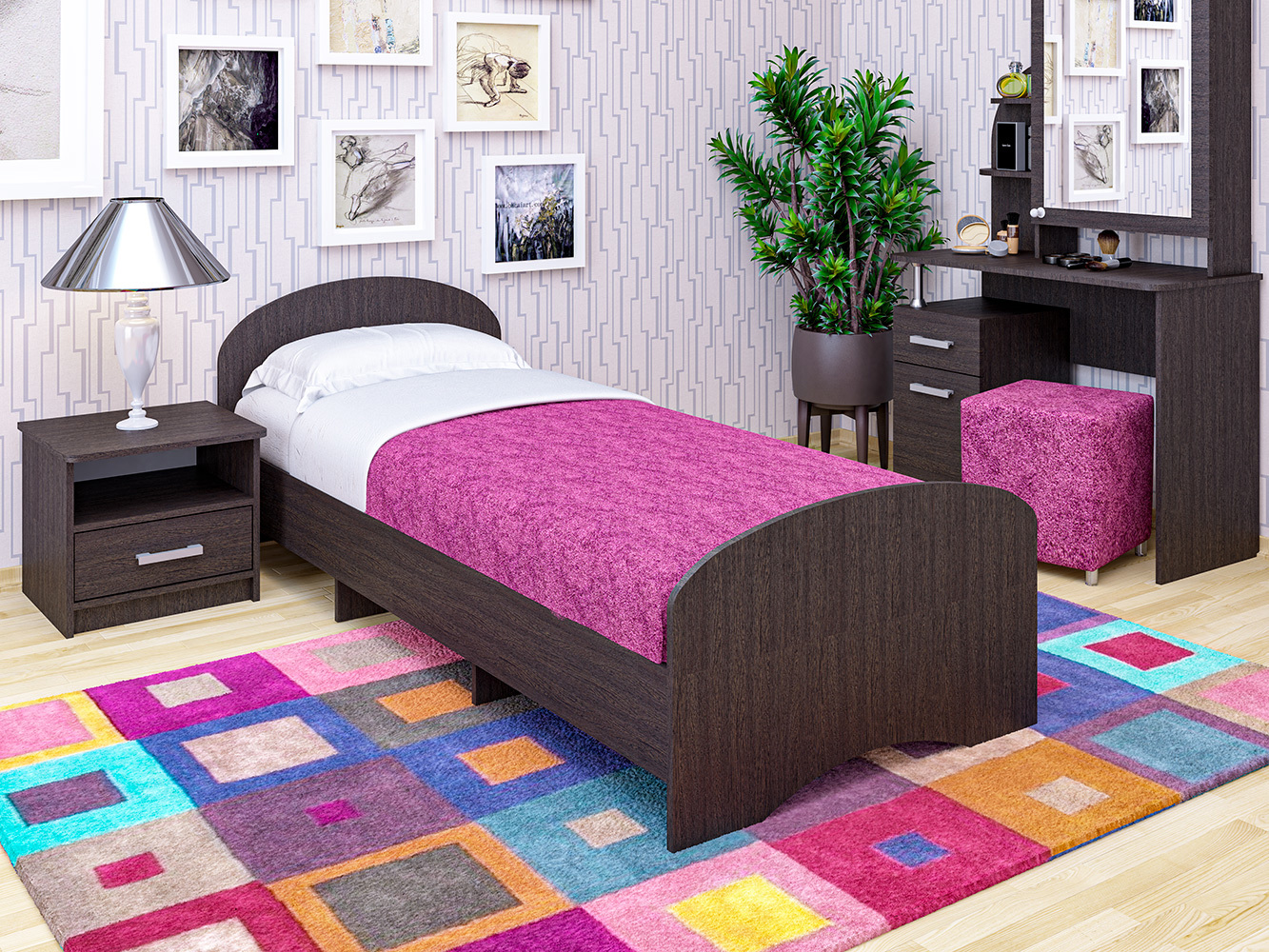 Изображение товара Односпальная кровать К-90 венге из ЛДСП 203х94 см кровать для спальни