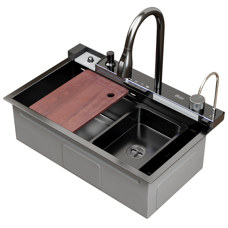 Изображение товара Мойка для кухни врезная ML PRO75*46 из нержавеющей стали 20 см глубина черный цвет