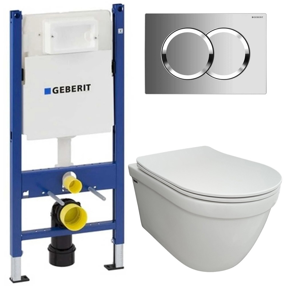Изображение товара Комплект 3 в 1 инсталляция Geberit 111.154.11.2 с унитазом Bloomix Rapid SL1233R/UF3 безободковый, кнопка хром Delta01