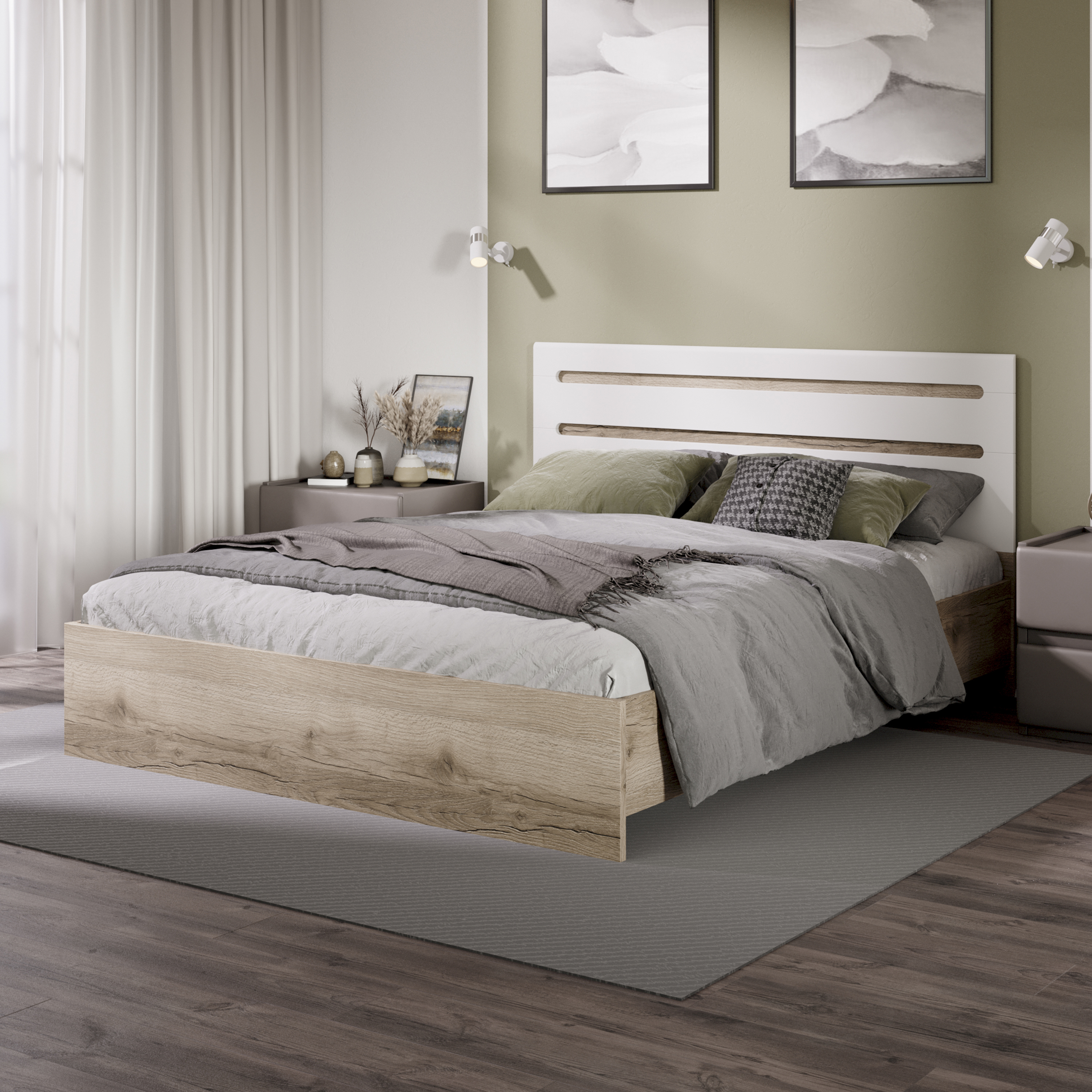 Изображение товара Кровать Трия Фьюжн 166x97x207 см белый глянец/дуб делано современная