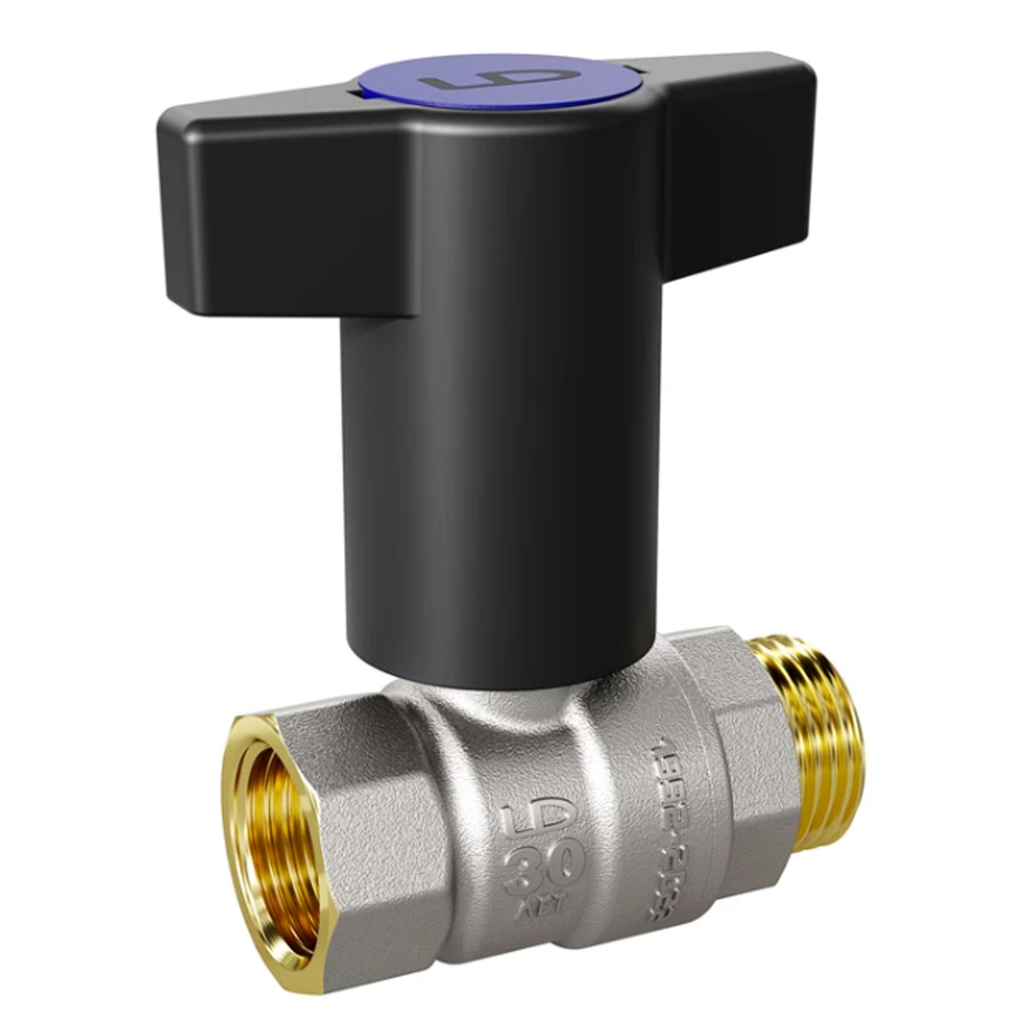 Изображение товара Кран шаровой латунный LD DN15 PN40 1/2" НР/ВР с Т-образной ручкой