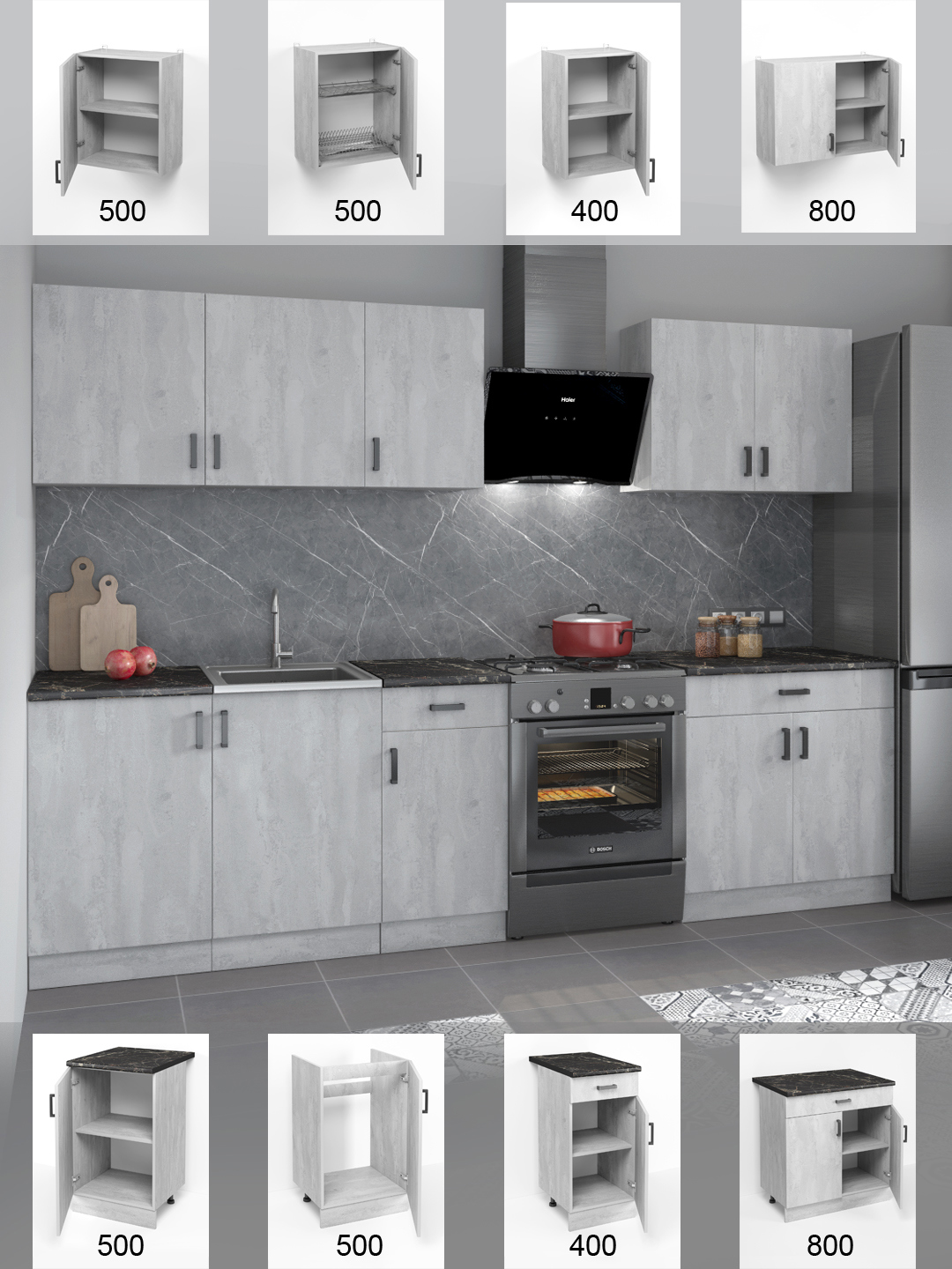 Изображение товара Напольный шкаф Кухонный модуль напольный Regent style 50 x 82.8 x 43.6 см ЛДСП цвет серый