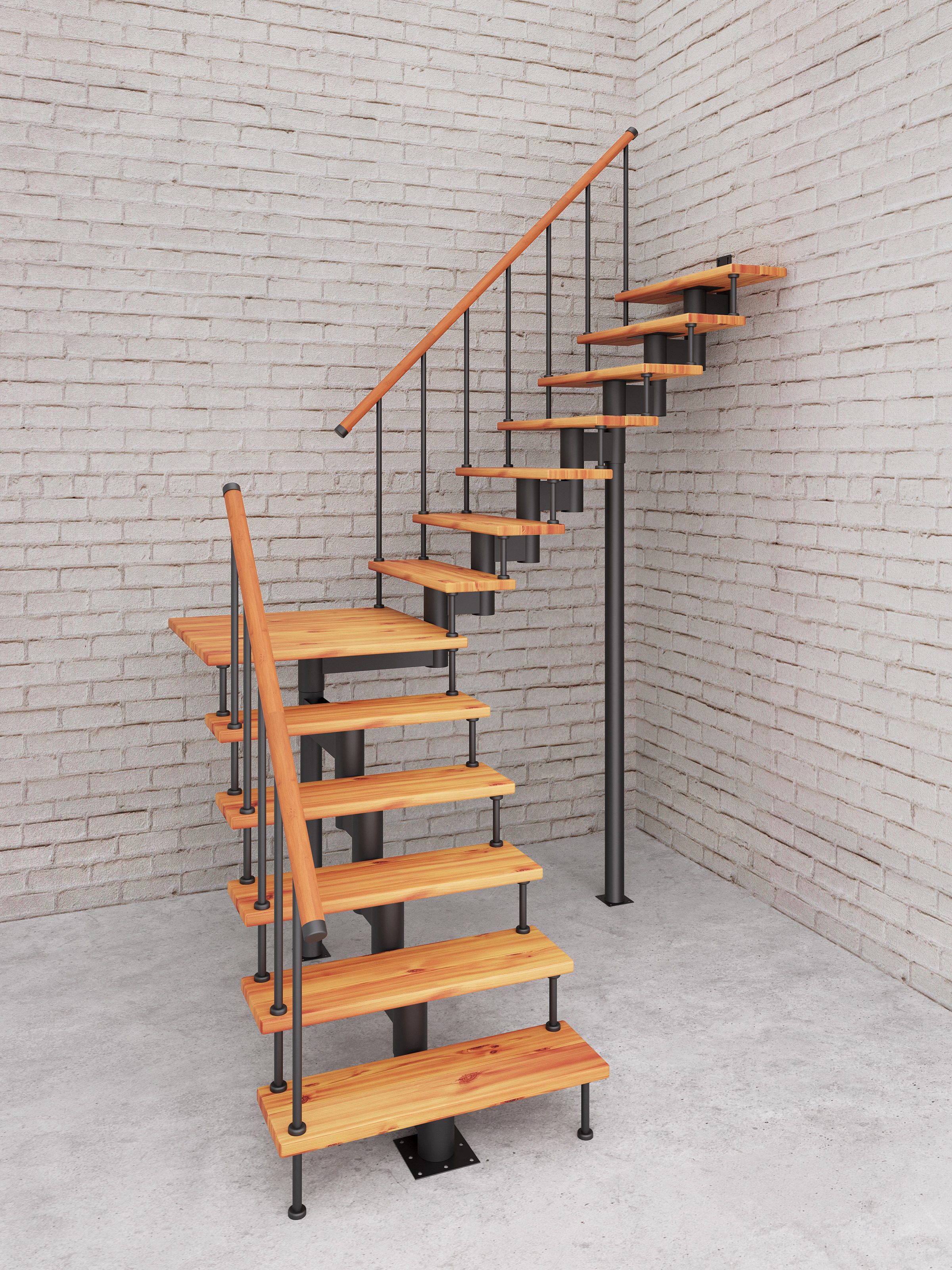 Изображение товара Модульная лестница Стамет Престиж комфорт поворотная с площадкой 2660мм черная