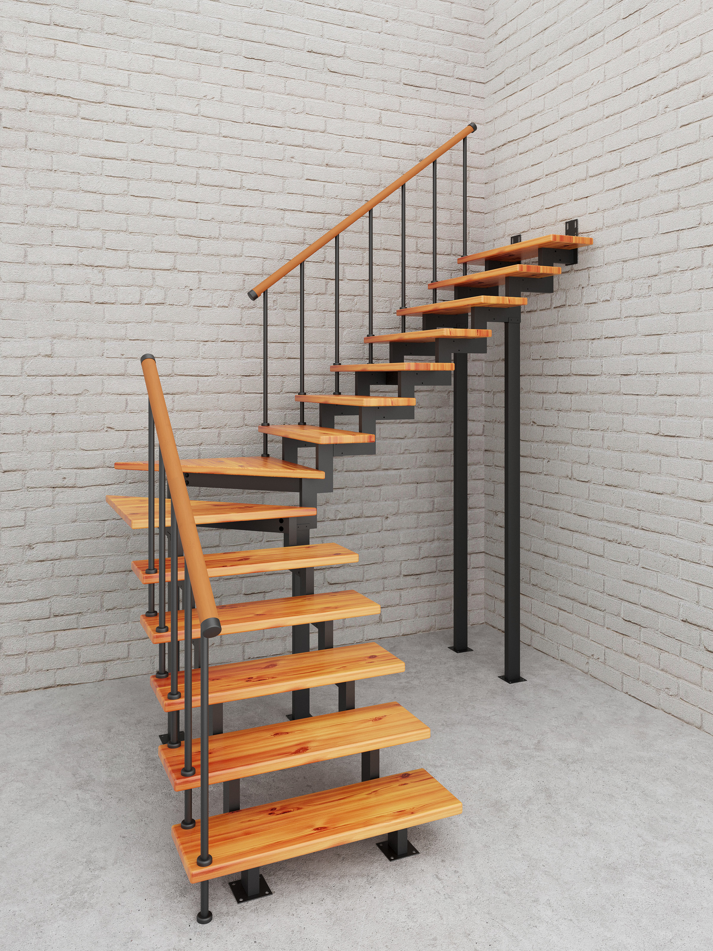 Изображение товара Модульная лестница Стамет Элегант Комфорт поворотный с угловыми 2850мм цвет черный