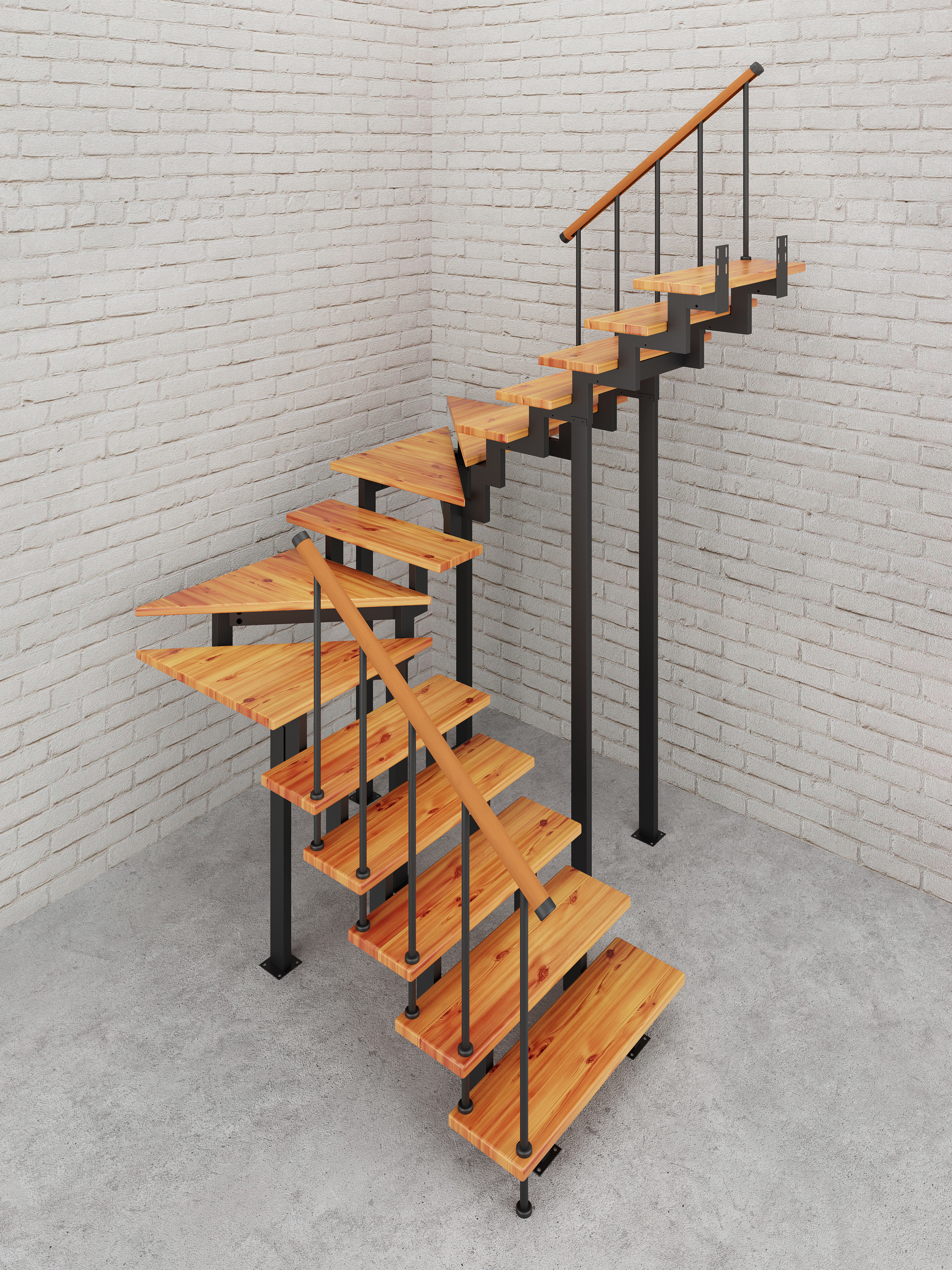 Изображение товара Модульная лестница Стамет Элегант Комфорт разворотный с угловыми 2090мм цвет черный